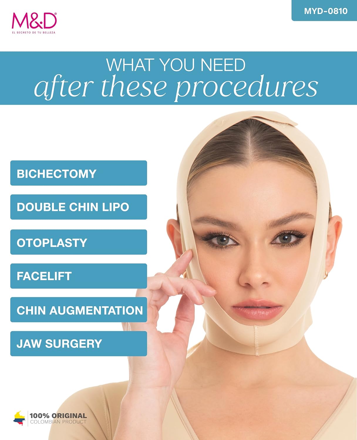 MENTÓNERA POSTQUIRÚRGICA FACIAL MYD FACE SLIMMING BEIGE TALLA S - 4