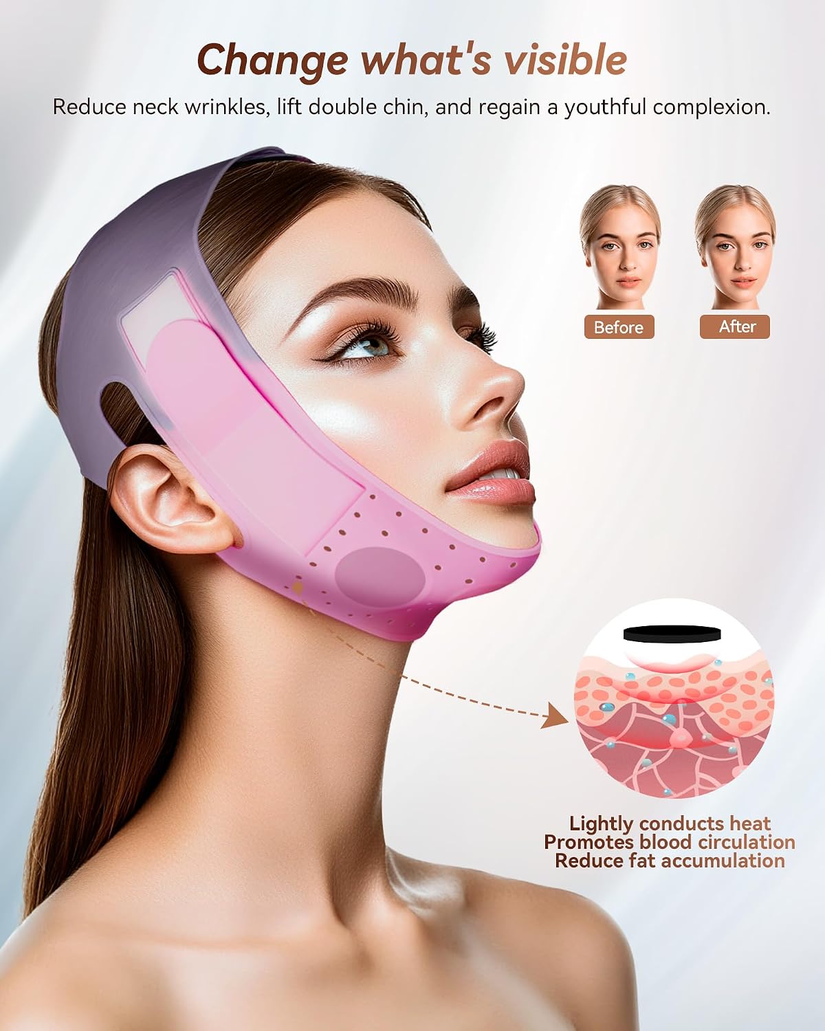 MASCARILLA FACIAL V-LINE JUSMORE CON CORREA DE SILICONA PARA REAFIRMAR MANDÍBULA COLOR ROSA PÚRPURA - 2