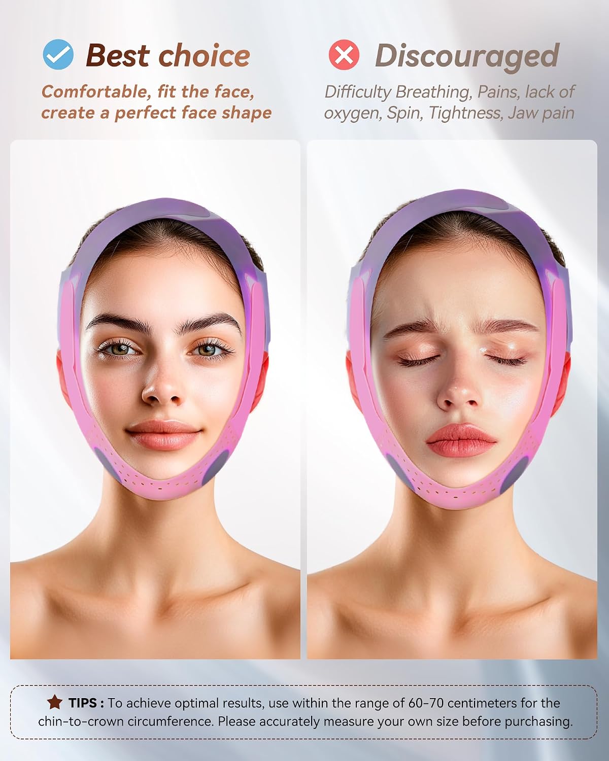 MASCARILLA FACIAL V-LINE JUSMORE CON CORREA DE SILICONA PARA REAFIRMAR MANDÍBULA COLOR ROSA PÚRPURA - 4