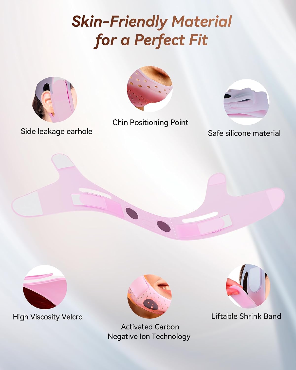 MASCARILLA FACIAL V-LINE JUSMORE CON CORREA DE SILICONA PARA REAFIRMAR MANDÍBULA COLOR ROSA PÚRPURA - 5