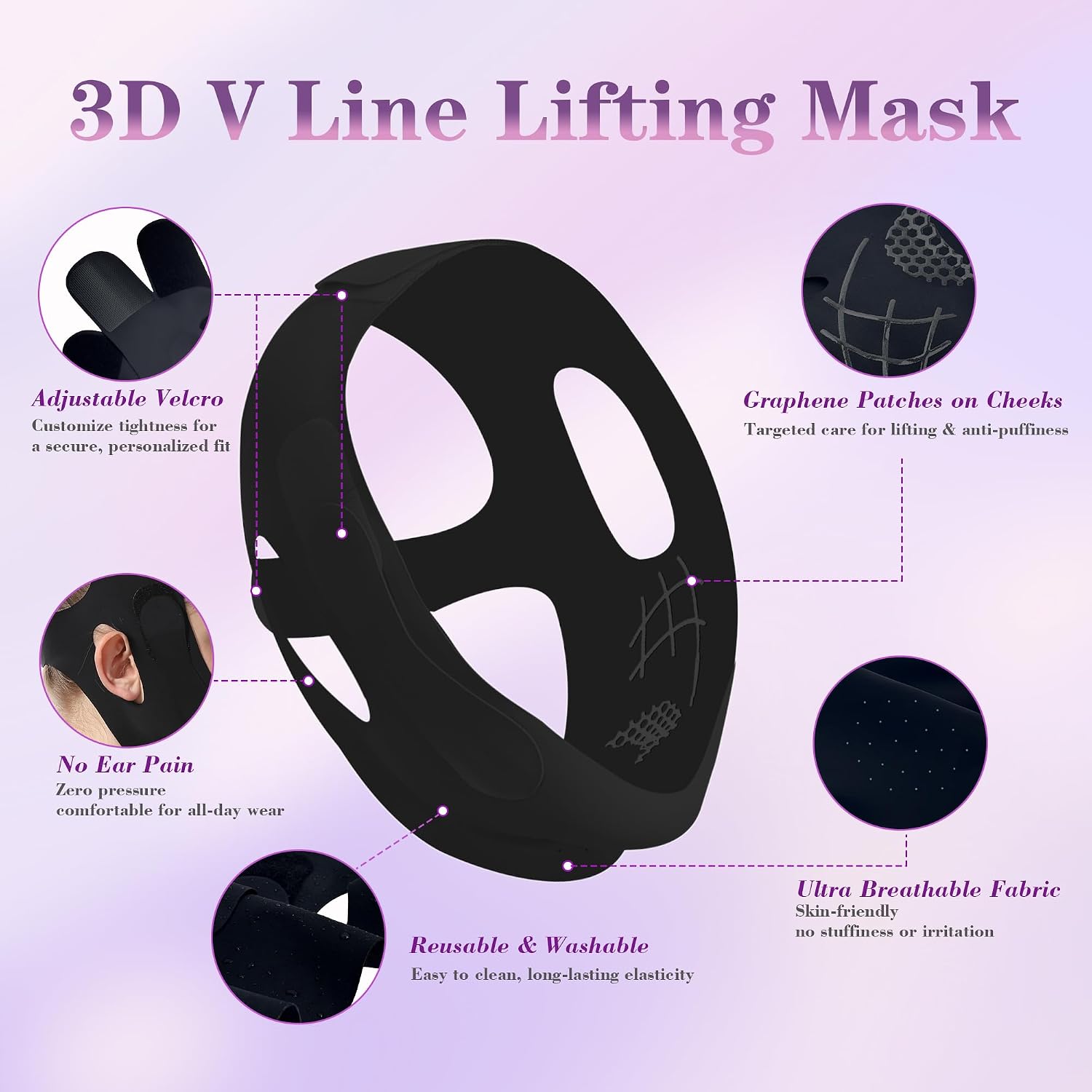 FAJA PARA MENTÓN PEAKALO GRAPHENE CON DISEÑO AJUSTABLE 3D NEGRO - 3