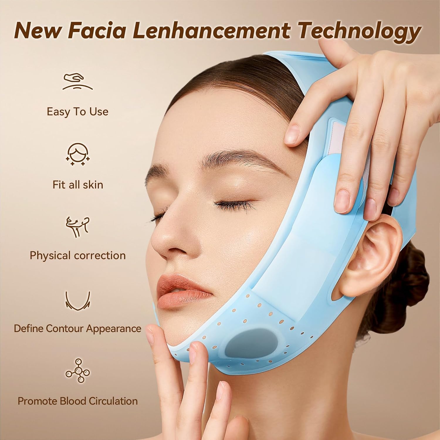 MASCARILLA DE LEVANTAMIENTO FACIAL JUSRON V-LINE COLOR CELESTE CLARO - 5