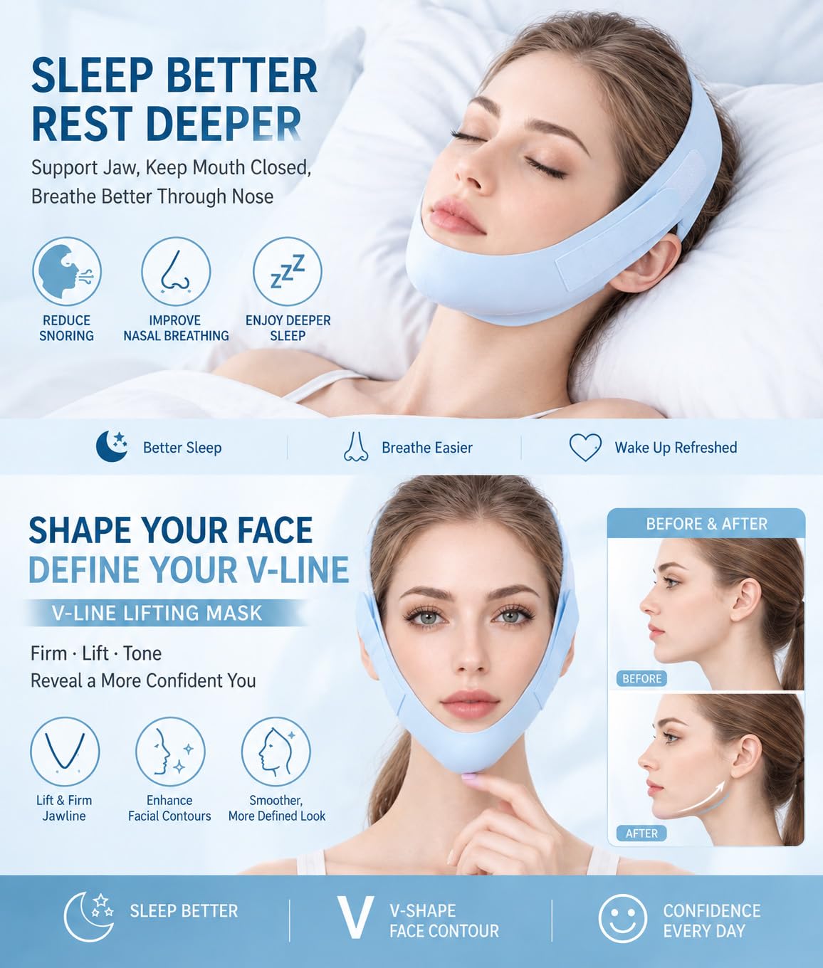 MASCARILLA FACIAL V LINE LIFTING AZUL PARA CONTORNO Y SOPORTE DE MANDÍBULA - 2
