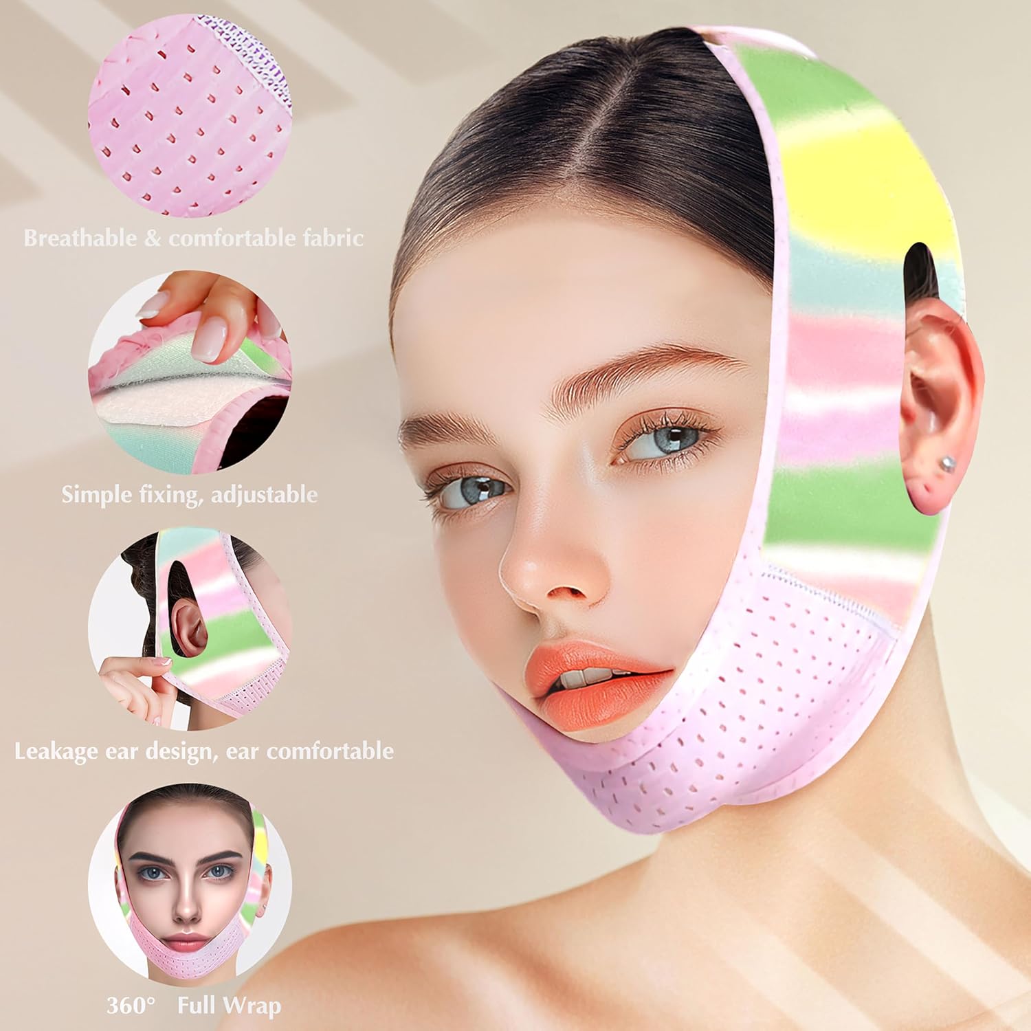 MASCARILLA FACIAL V LINE BEISKLL CON BANDA PARA BARBILLA REUTILIZABLE COLORIDA - 3