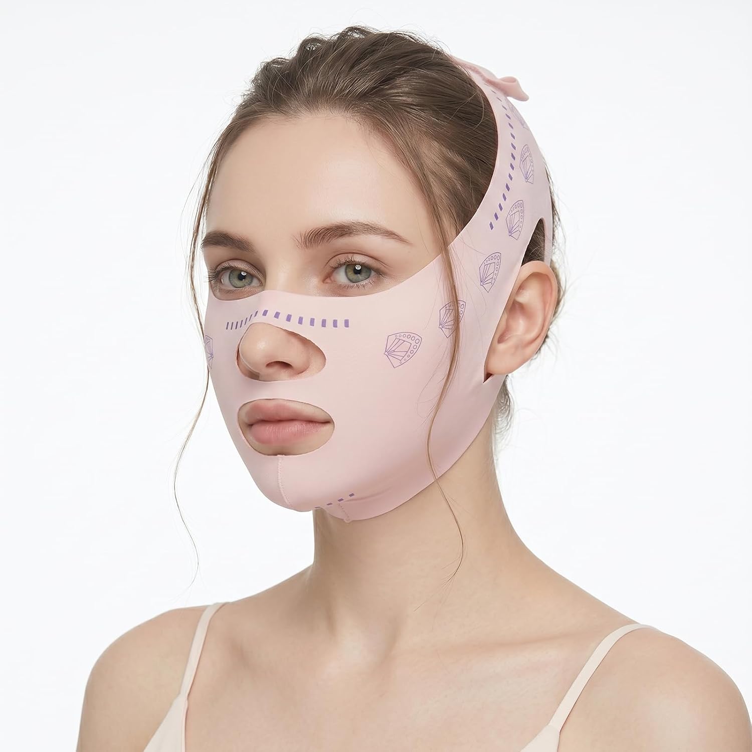 MASCARILLA DE LEVANTAMIENTO FACIAL FNANJWQ V LINE PARA REDUCCIÓN DE PAPADA COLOR ROSA - 1