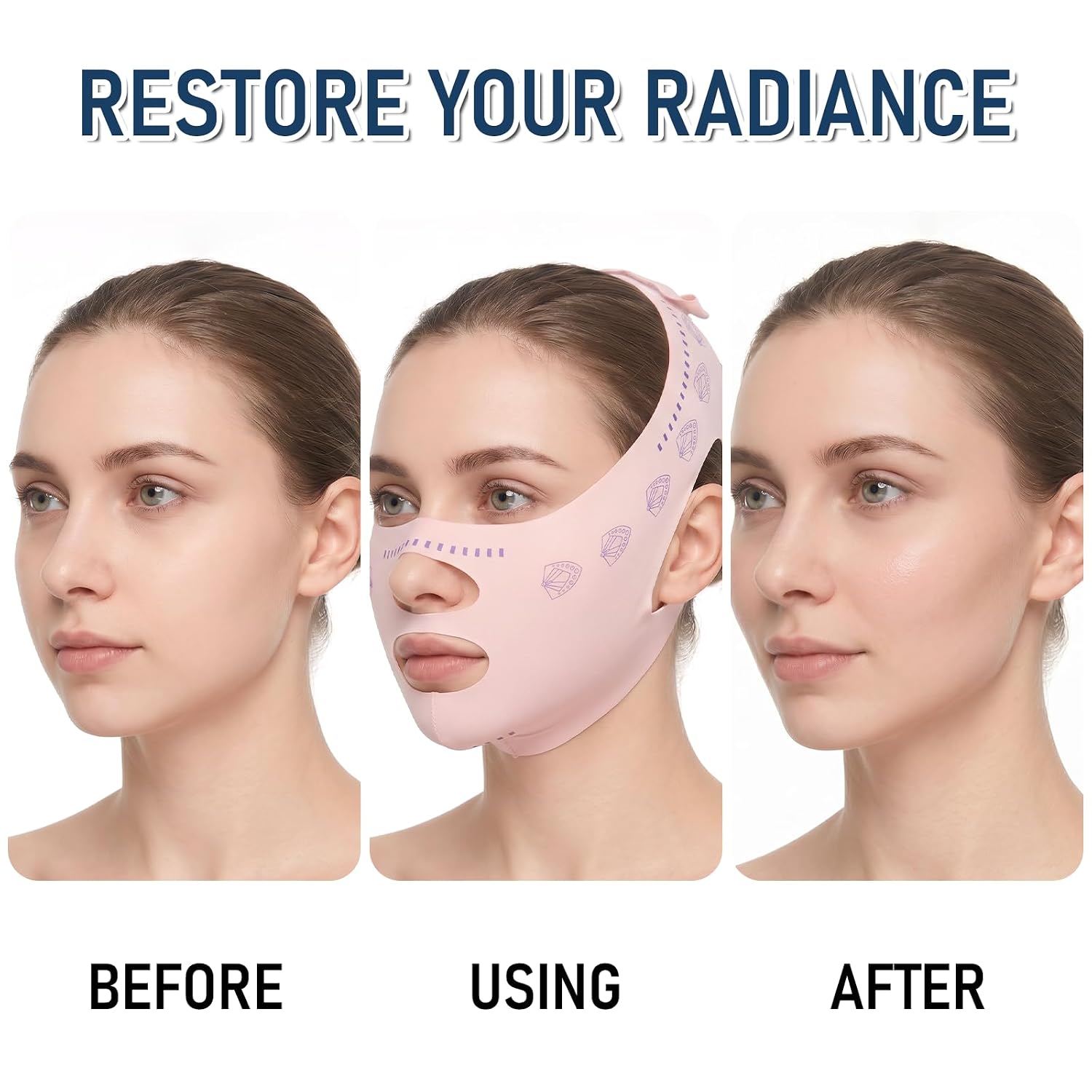 MASCARILLA DE LEVANTAMIENTO FACIAL FNANJWQ V LINE PARA REDUCCIÓN DE PAPADA COLOR ROSA - 3