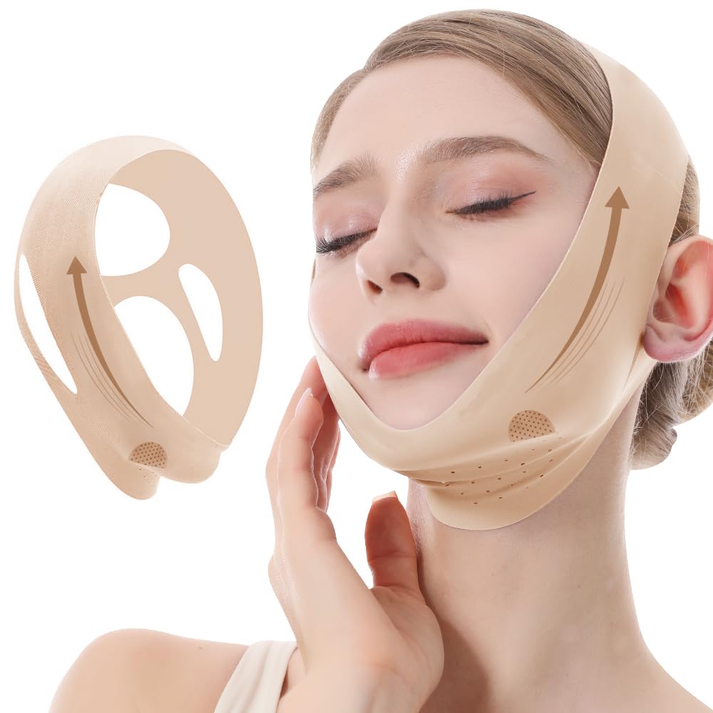 MASCARILLA DE LEVANTAMIENTO V-LINE PATGOGO PARA DORMIR, TALLA MEDIANA, BEIGE - 1