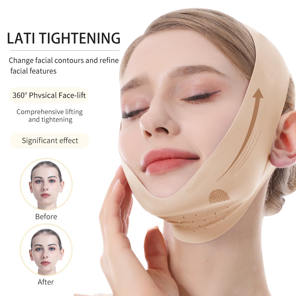 MASCARILLA DE LEVANTAMIENTO V-LINE PATGOGO PARA DORMIR, TALLA MEDIANA, BEIGE - 3