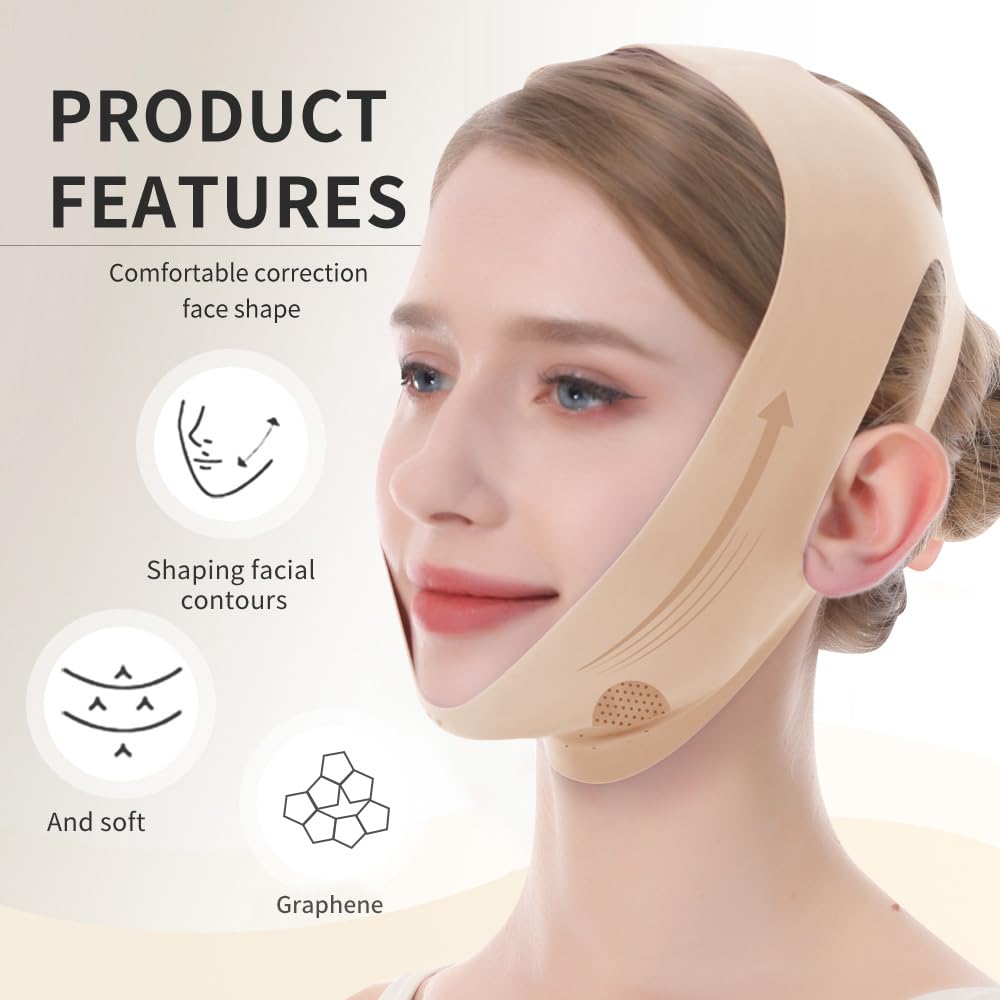 MASCARILLA DE LEVANTAMIENTO V-LINE PATGOGO PARA DORMIR, TALLA MEDIANA, BEIGE - 4