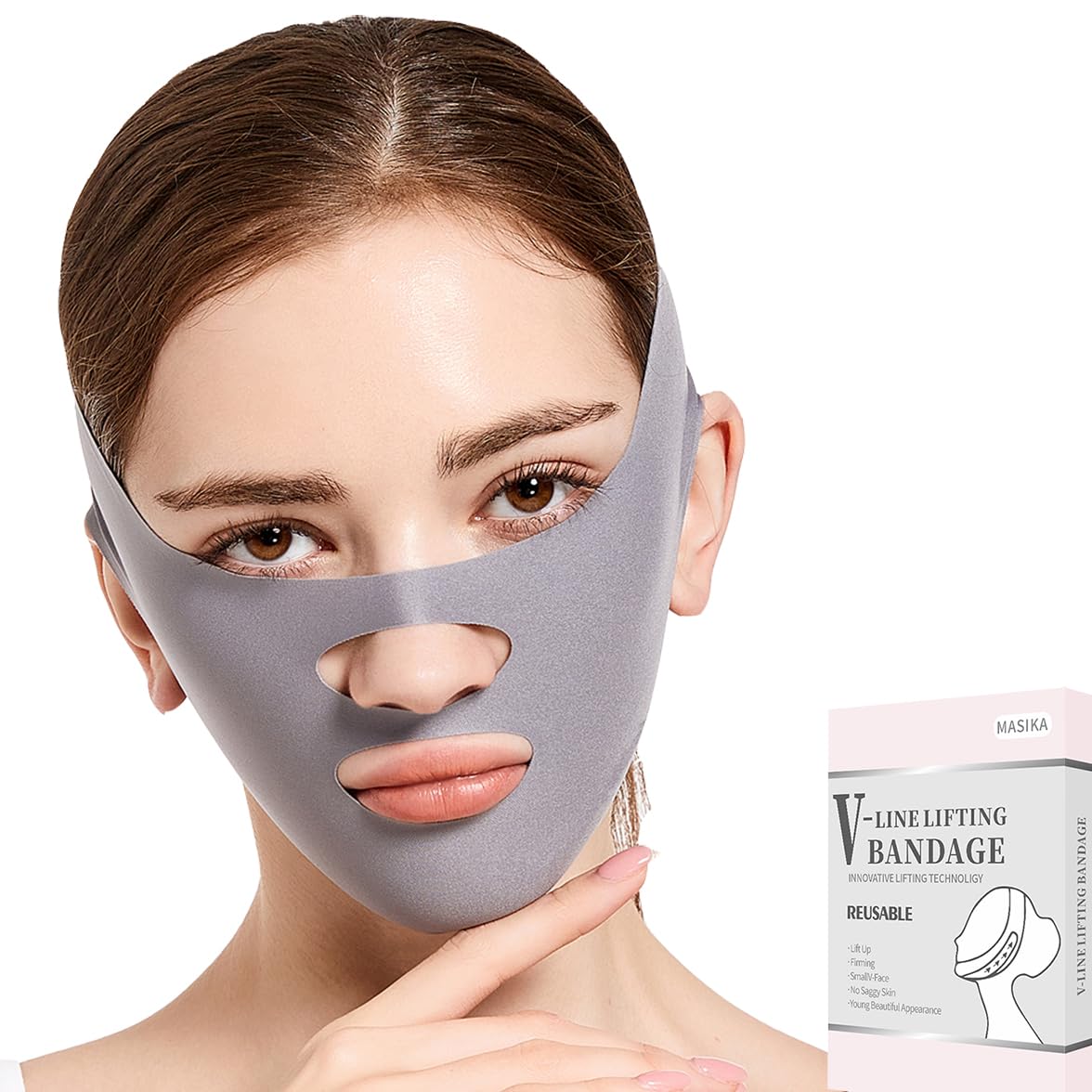 BANDA DE LEVANTAMIENTO FACIAL MASIKA V-LINE GRIS TALLA M - 1