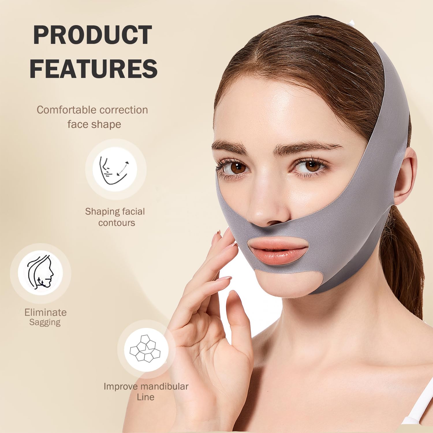 BANDA DE LEVANTAMIENTO FACIAL MASIKA V-LINE GRIS TALLA M - 2