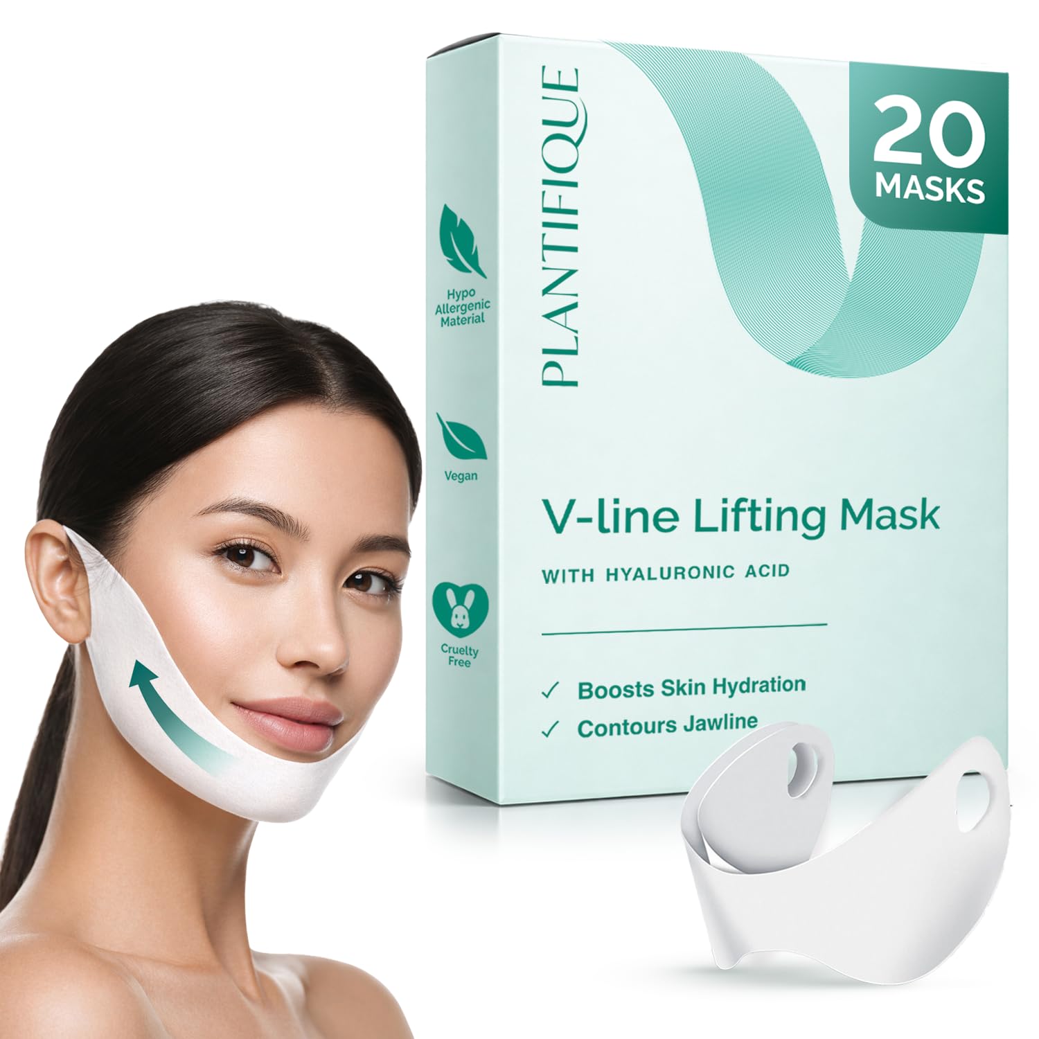 MASCARILLA FACIAL PLANTIFIQUE V-LINE CON ÁCIDO HIALURÓNICO Y ALOE VERA 20 UNIDADES - 1