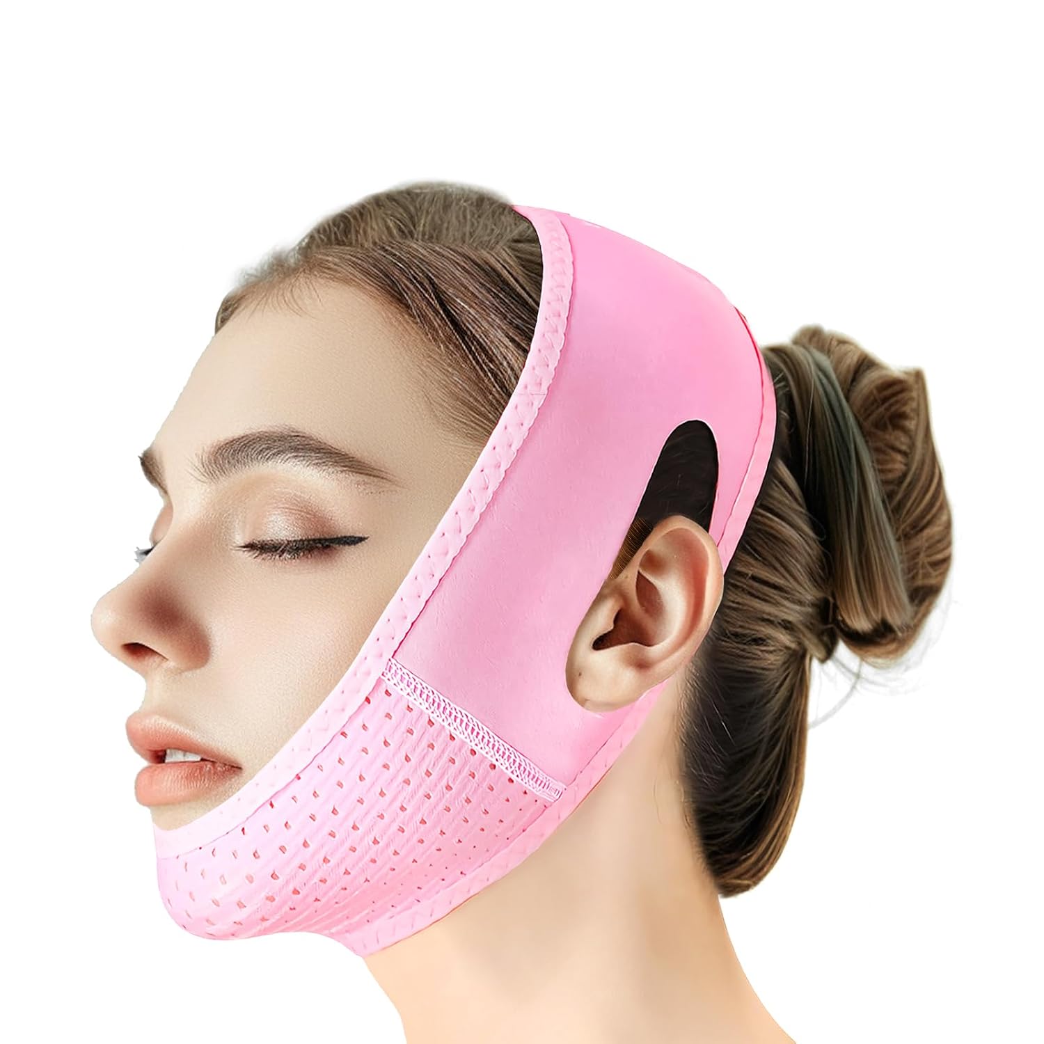 MASCARILLA FACIAL V LINE BEISKLL CON BANDA PARA BARBILLA REUTILIZABLE ROSA - 1