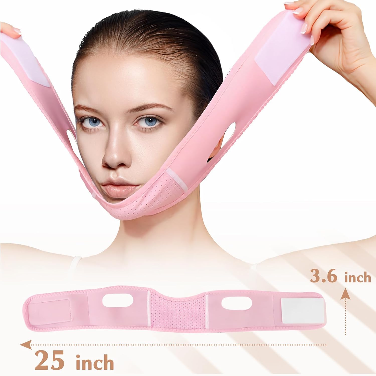 MASCARILLA FACIAL V LINE BEISKLL CON BANDA PARA BARBILLA REUTILIZABLE ROSA - 2