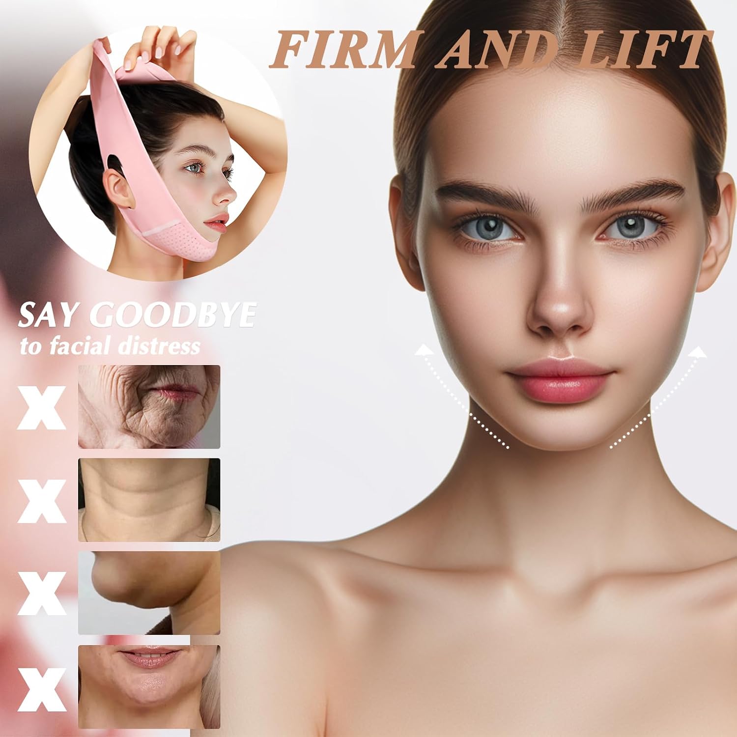 MASCARILLA FACIAL V LINE BEISKLL CON BANDA PARA BARBILLA REUTILIZABLE ROSA - 4