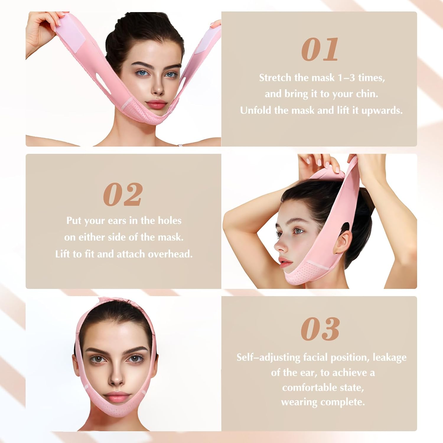 MASCARILLA FACIAL V LINE BEISKLL CON BANDA PARA BARBILLA REUTILIZABLE ROSA - 5