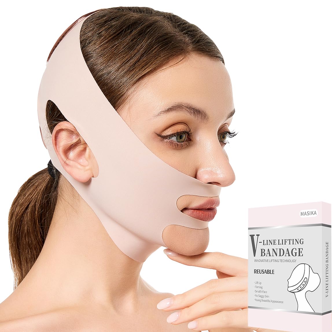 BANDA DE LEVANTAMIENTO FACIAL MASIKA V-LINE ROSA TALLA M - 1