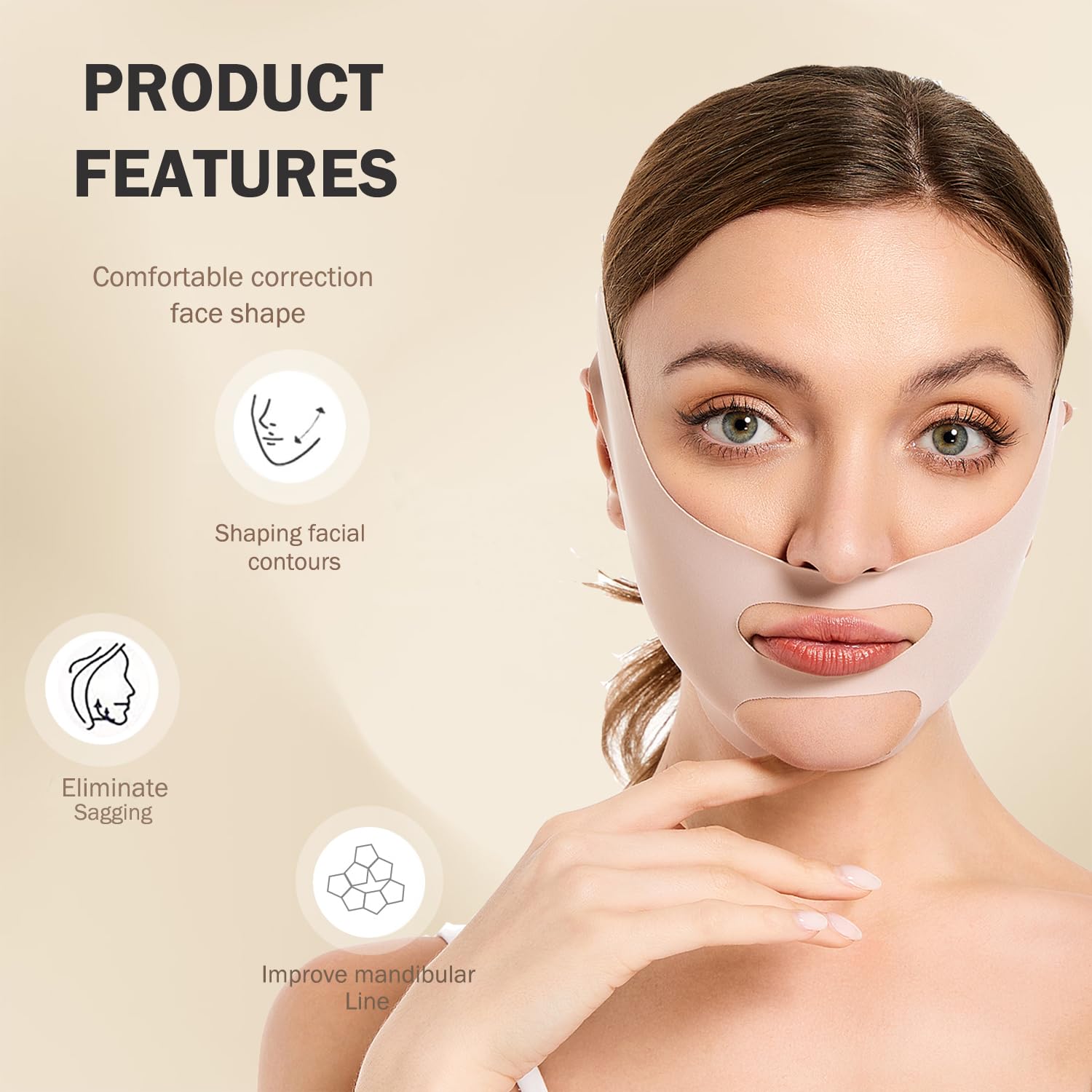 BANDA DE LEVANTAMIENTO FACIAL MASIKA V-LINE ROSA TALLA M - 2