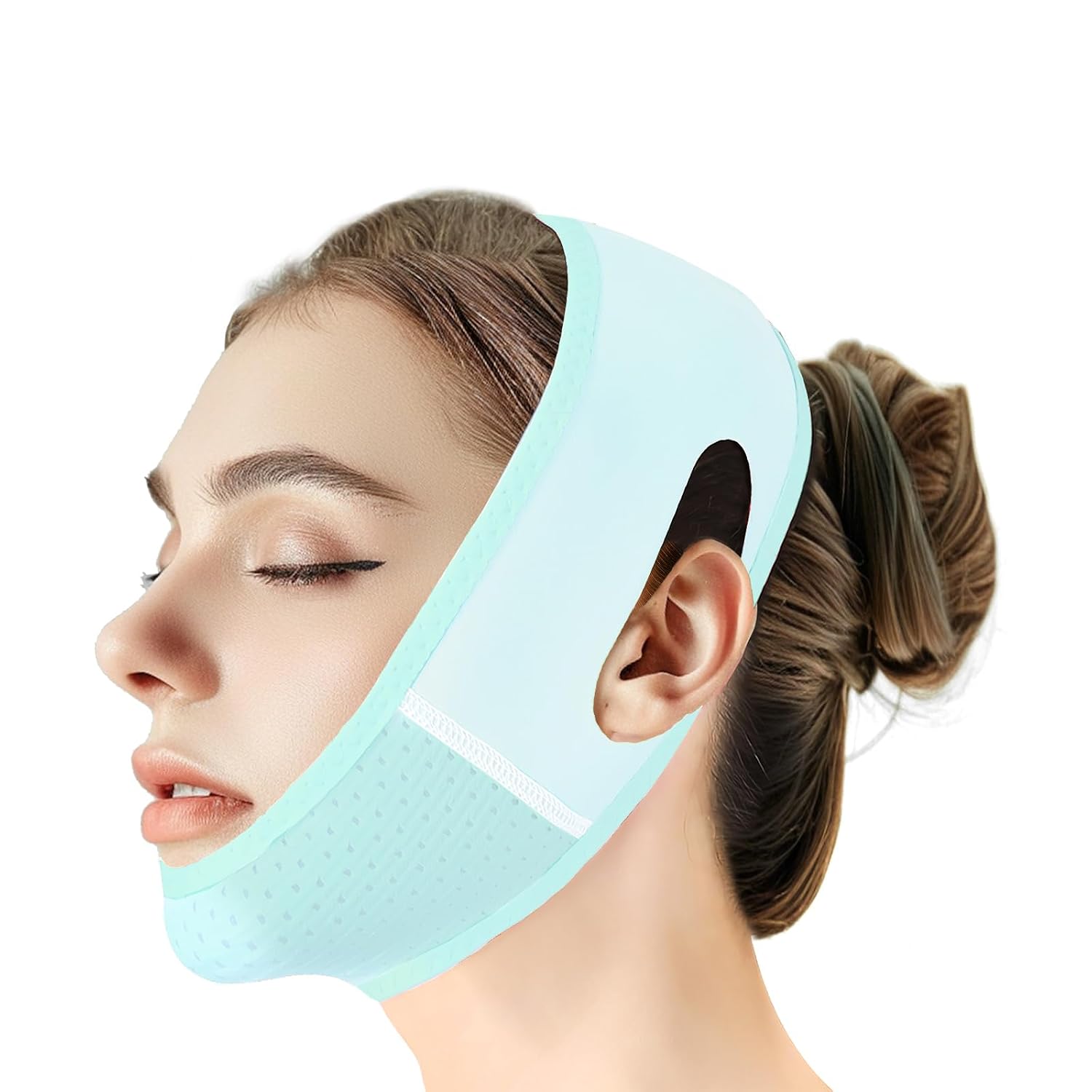 MASCARILLA FACIAL V LINE BEISKLL CON BANDA PARA BARBILLA REUTILIZABLE AZUL CLARO - 1