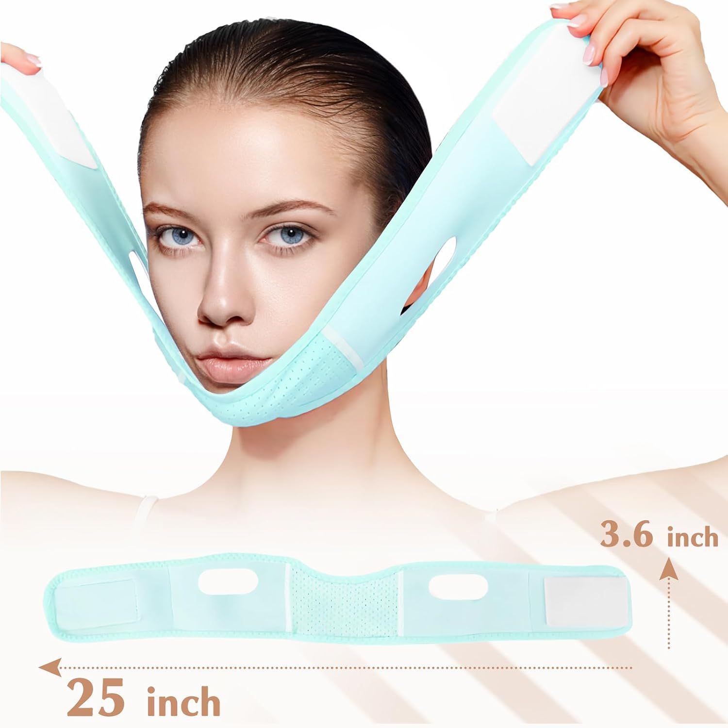 MASCARILLA FACIAL V LINE BEISKLL CON BANDA PARA BARBILLA REUTILIZABLE AZUL CLARO - 2