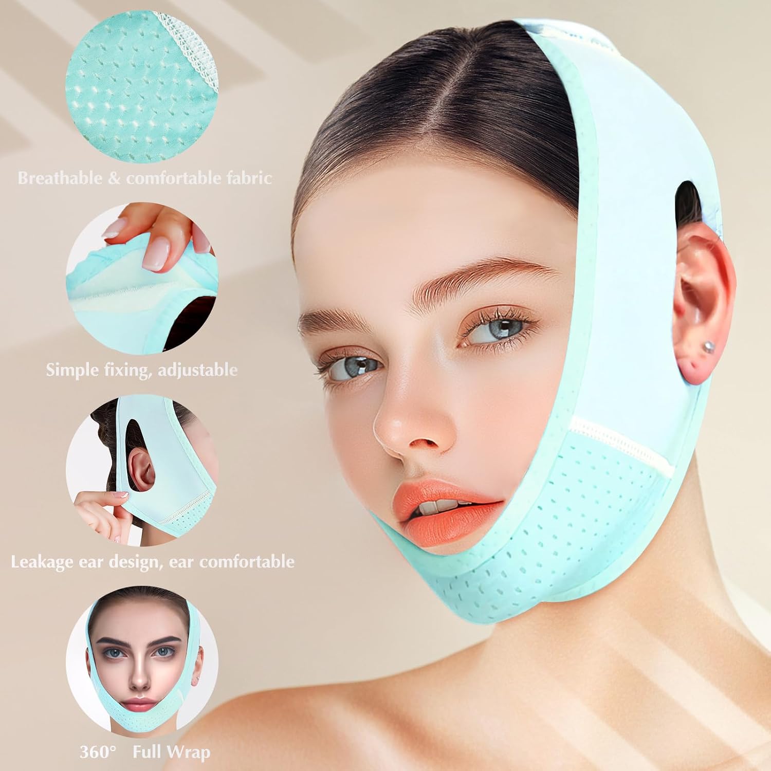 MASCARILLA FACIAL V LINE BEISKLL CON BANDA PARA BARBILLA REUTILIZABLE AZUL CLARO - 3
