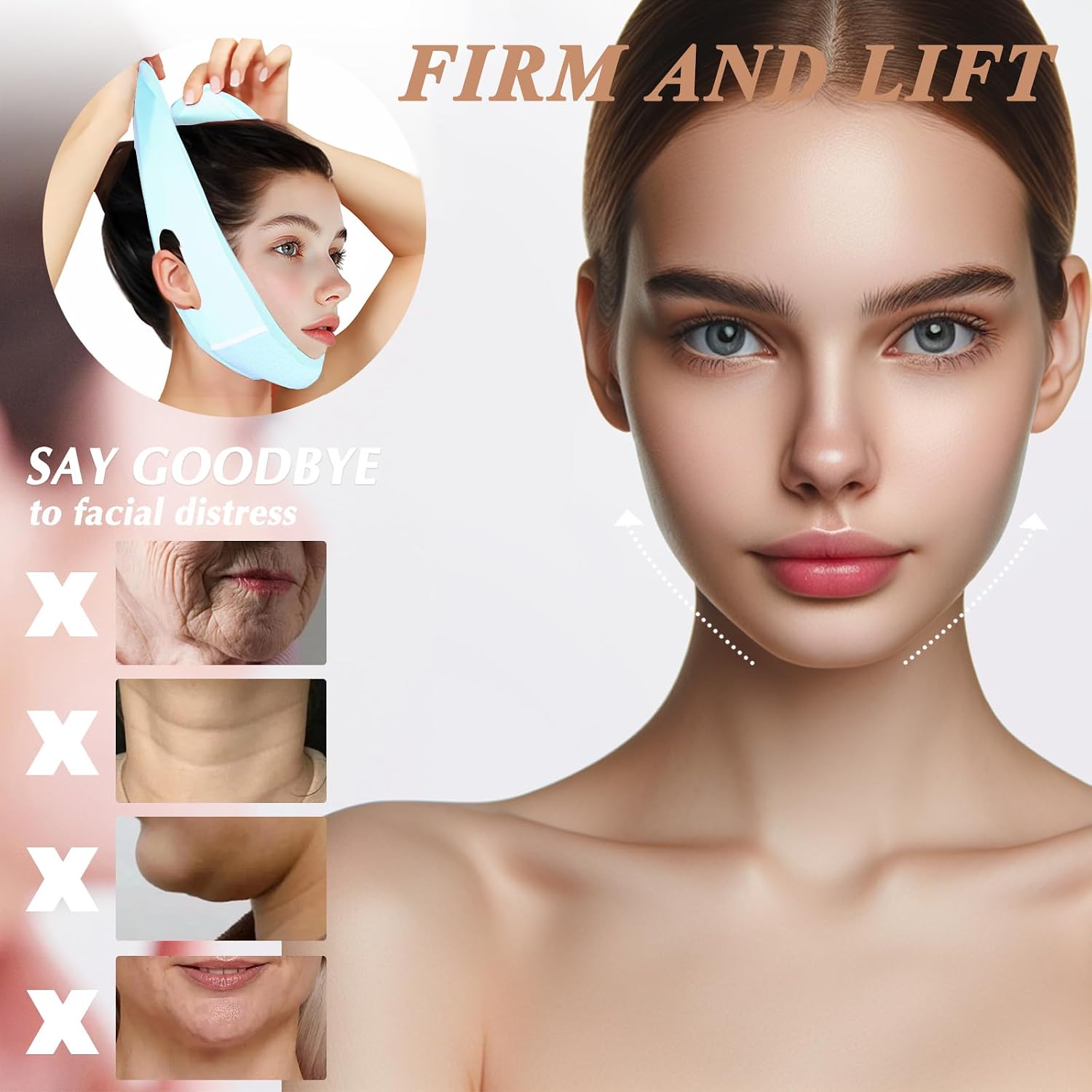 MASCARILLA FACIAL V LINE BEISKLL CON BANDA PARA BARBILLA REUTILIZABLE AZUL CLARO - 4