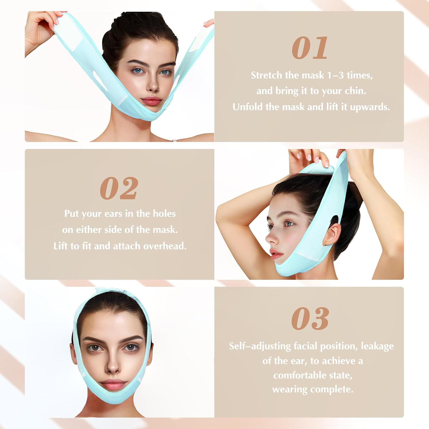MASCARILLA FACIAL V LINE BEISKLL CON BANDA PARA BARBILLA REUTILIZABLE AZUL CLARO - 5