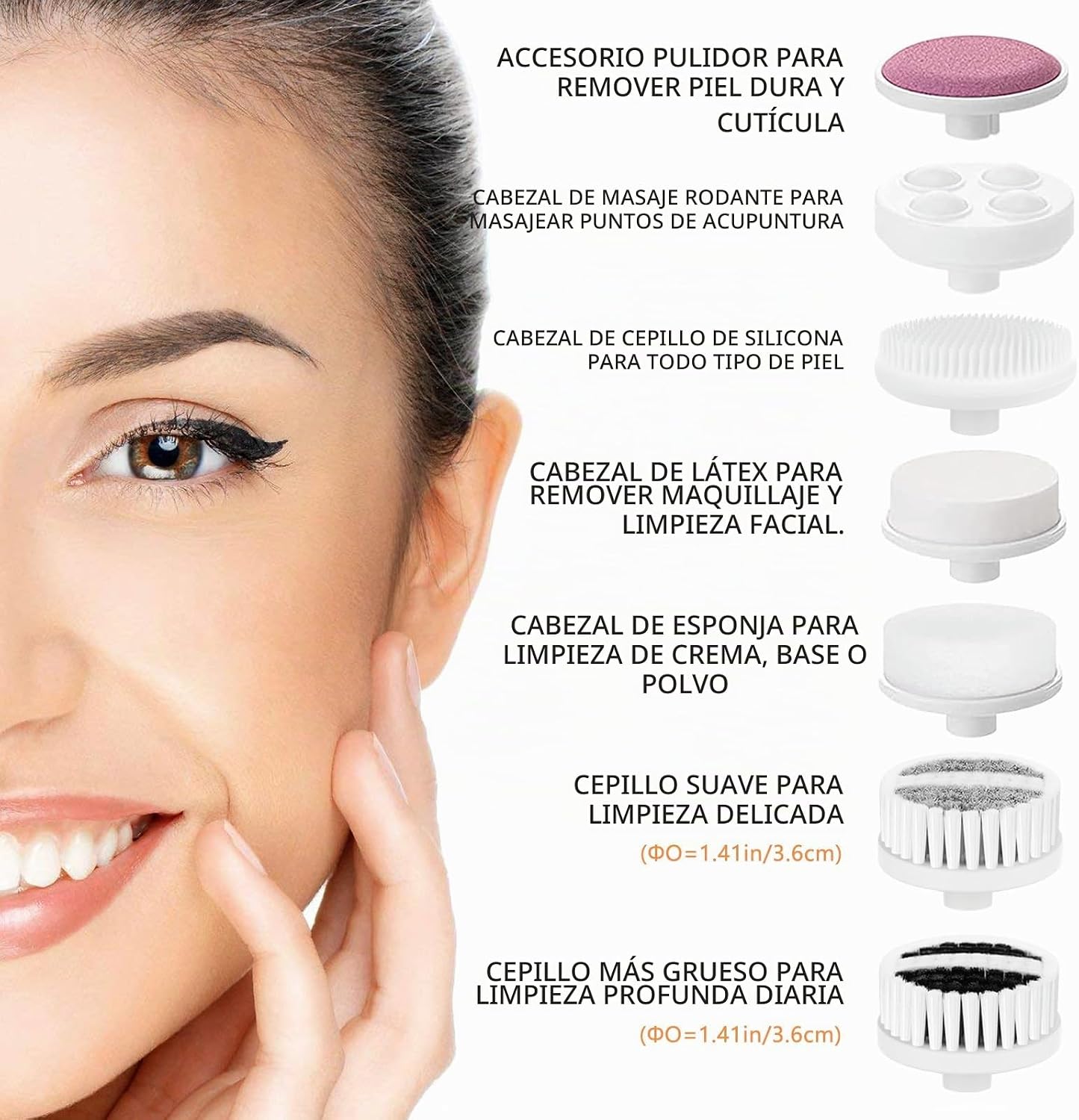CEPILLO FACIAL ELÉCTRICO CLSEVXY CON 6 CABEZALES PARA LIMPIEZA PROFUNDA - 2