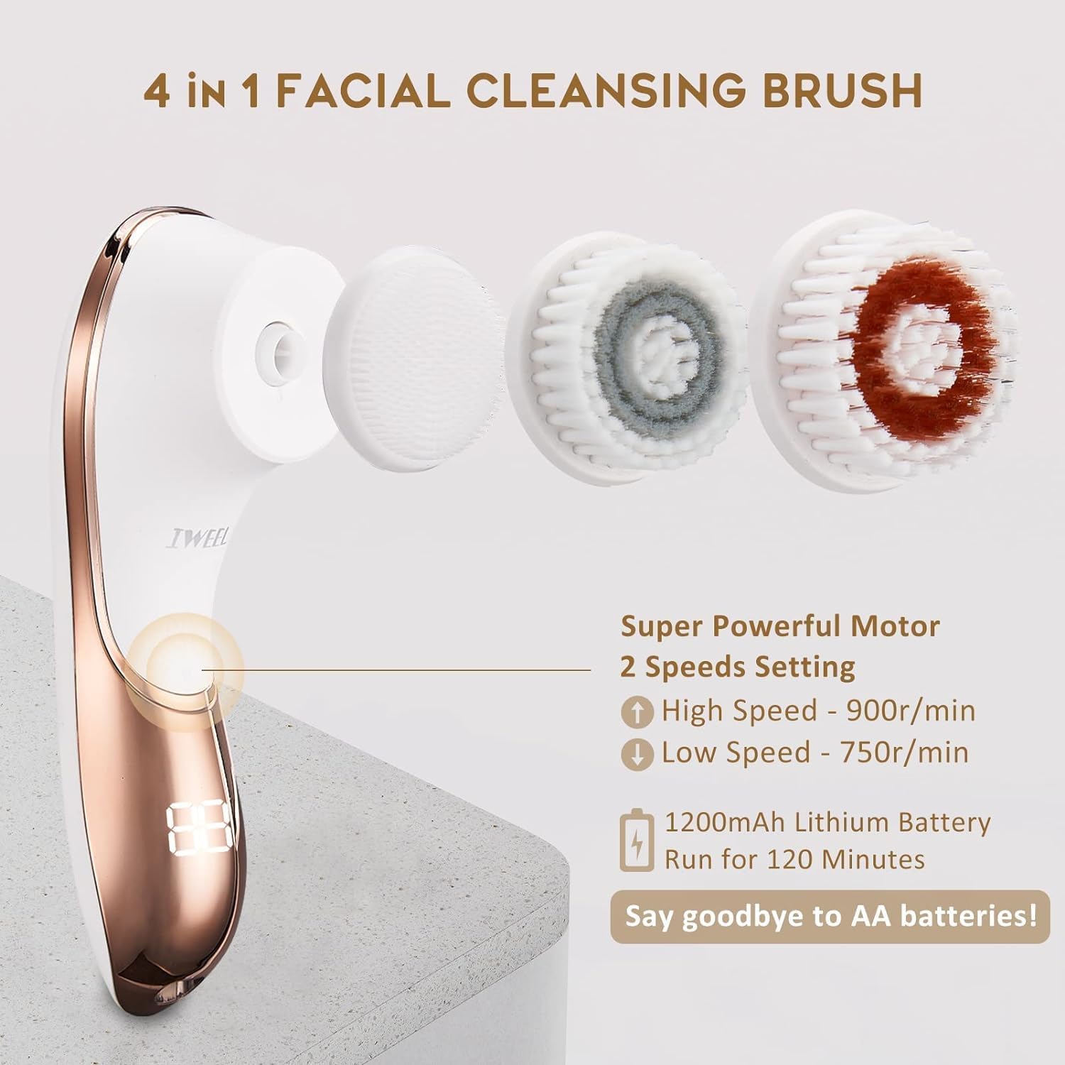 CEPILLO FACIAL ELÉCTRICO IWEEL CON 4 CABEZAS DE CEPILLO - 2