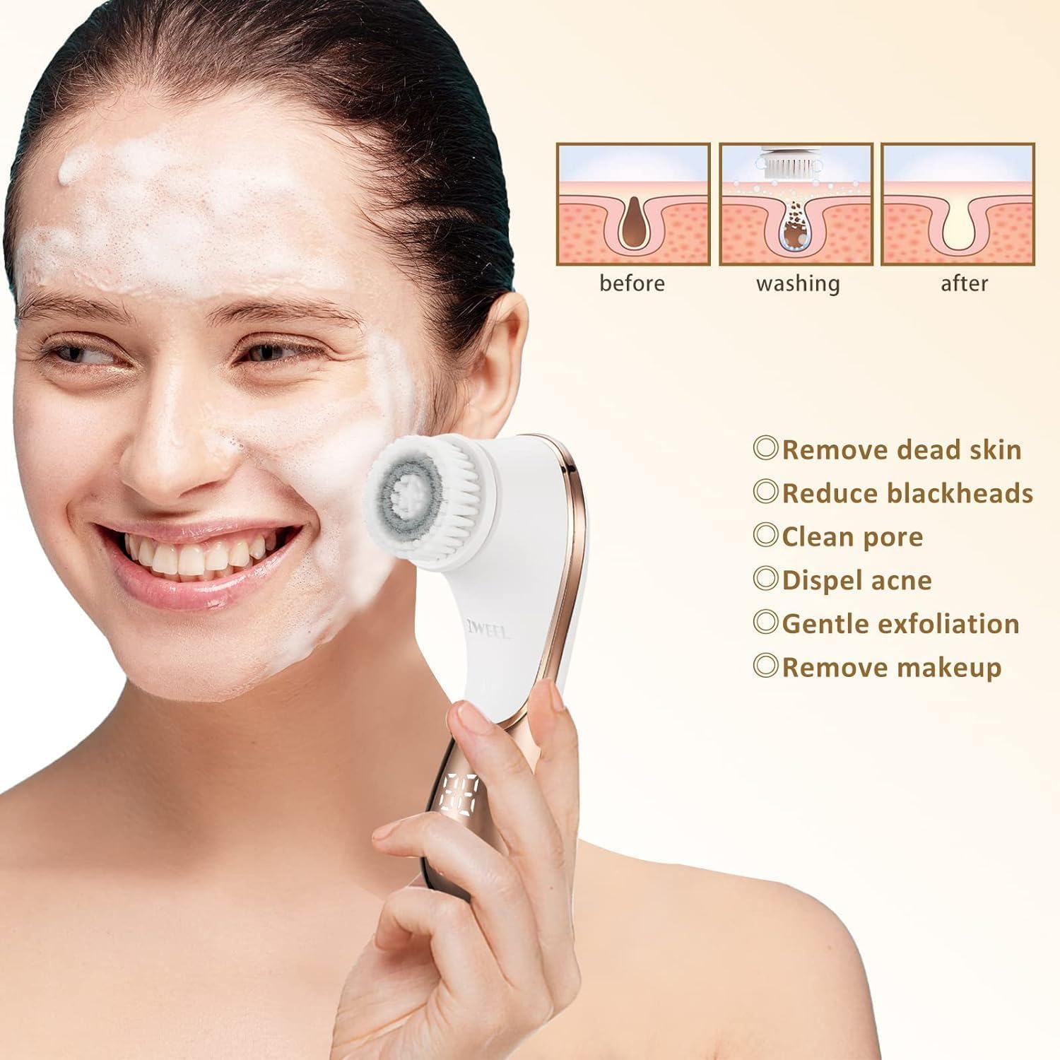 CEPILLO FACIAL ELÉCTRICO IWEEL CON 4 CABEZAS DE CEPILLO - 4