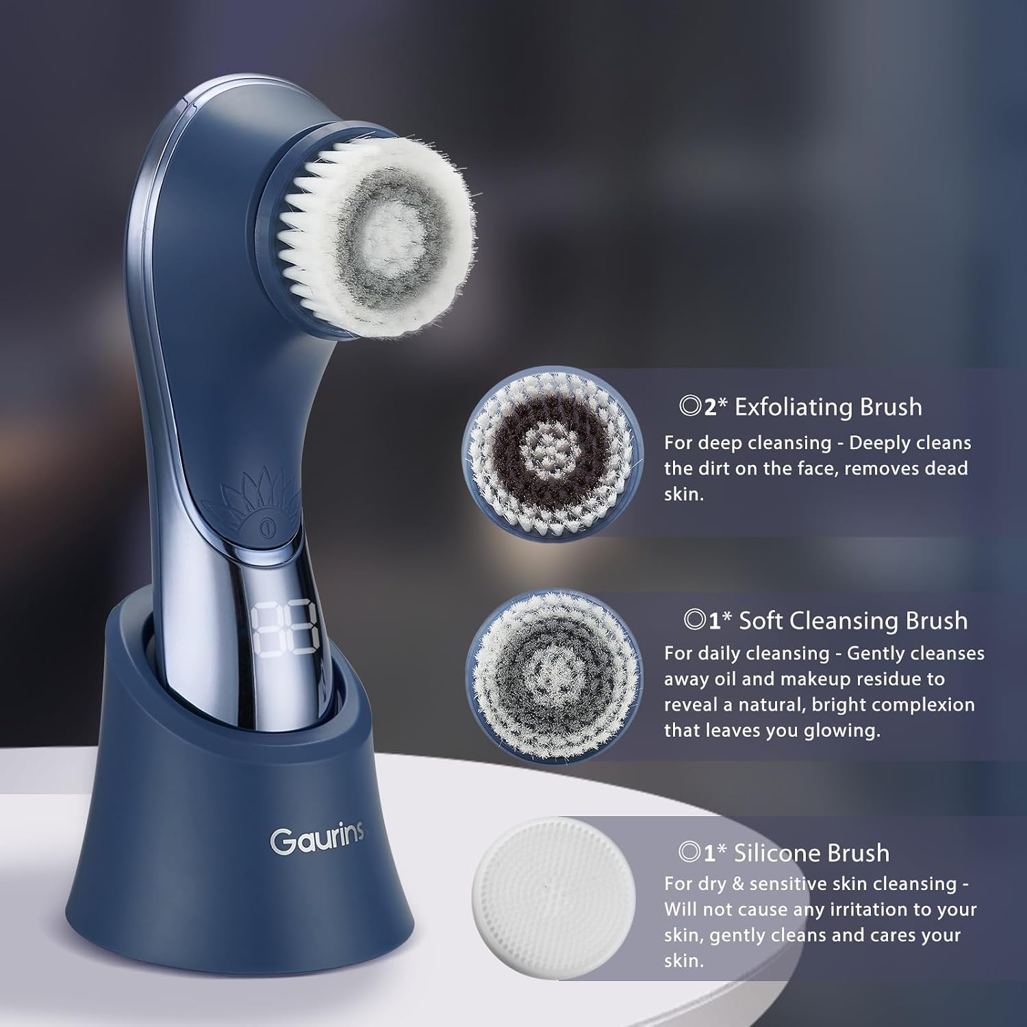 CEPILLO FACIAL ELÉCTRICO RECARGABLE GAURINS 2 VELOCIDADES - 3