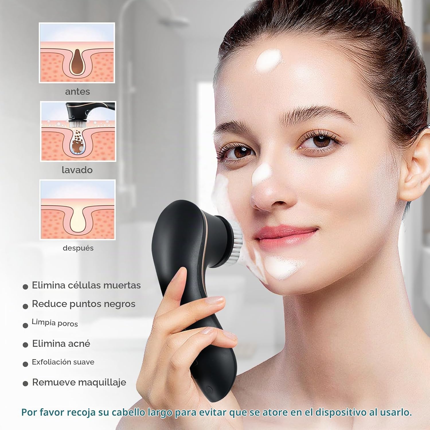CEPILLO FACIAL ELÉCTRICO ORAULEY RECARGABLE IPX7 NEGRO CON 4 CABEZAS - 5