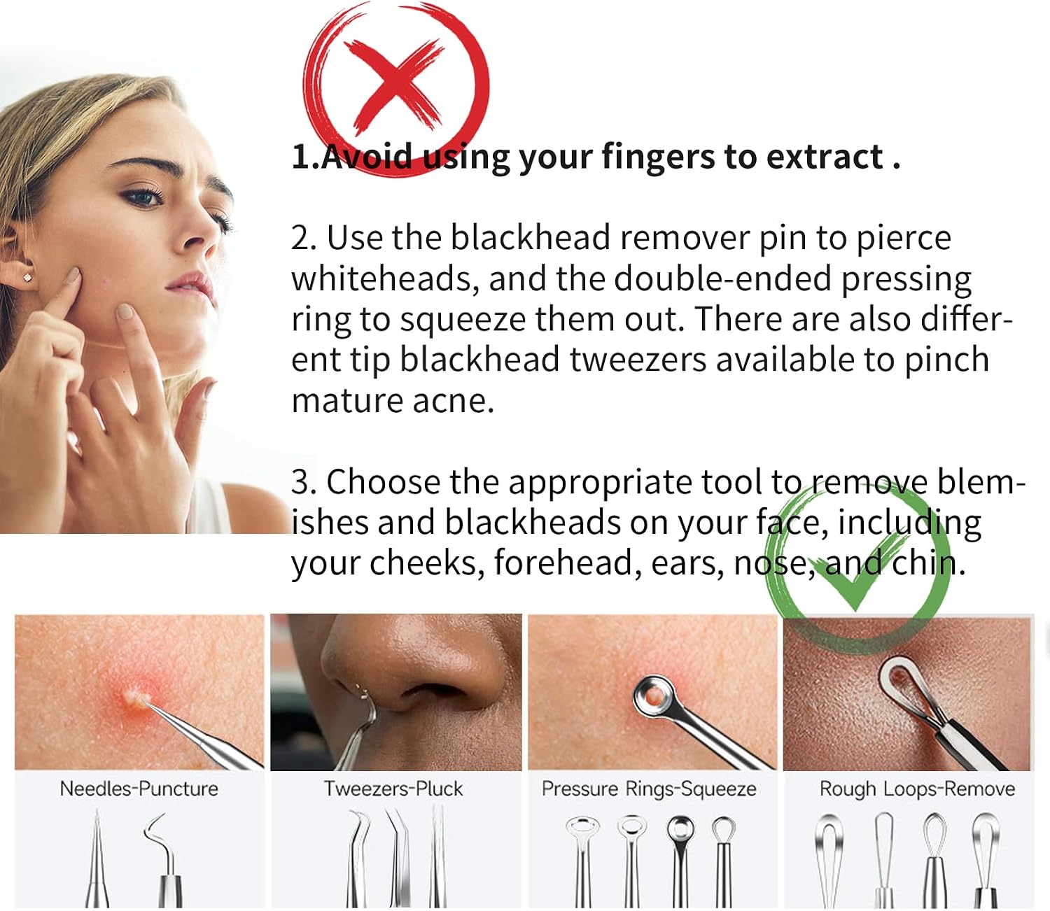 KIT EXTRACTOR DE ESPINILLAS YOUYISI 22 PIEZAS CON ESPEJO Y ESTUCHE METÁLICO - 2