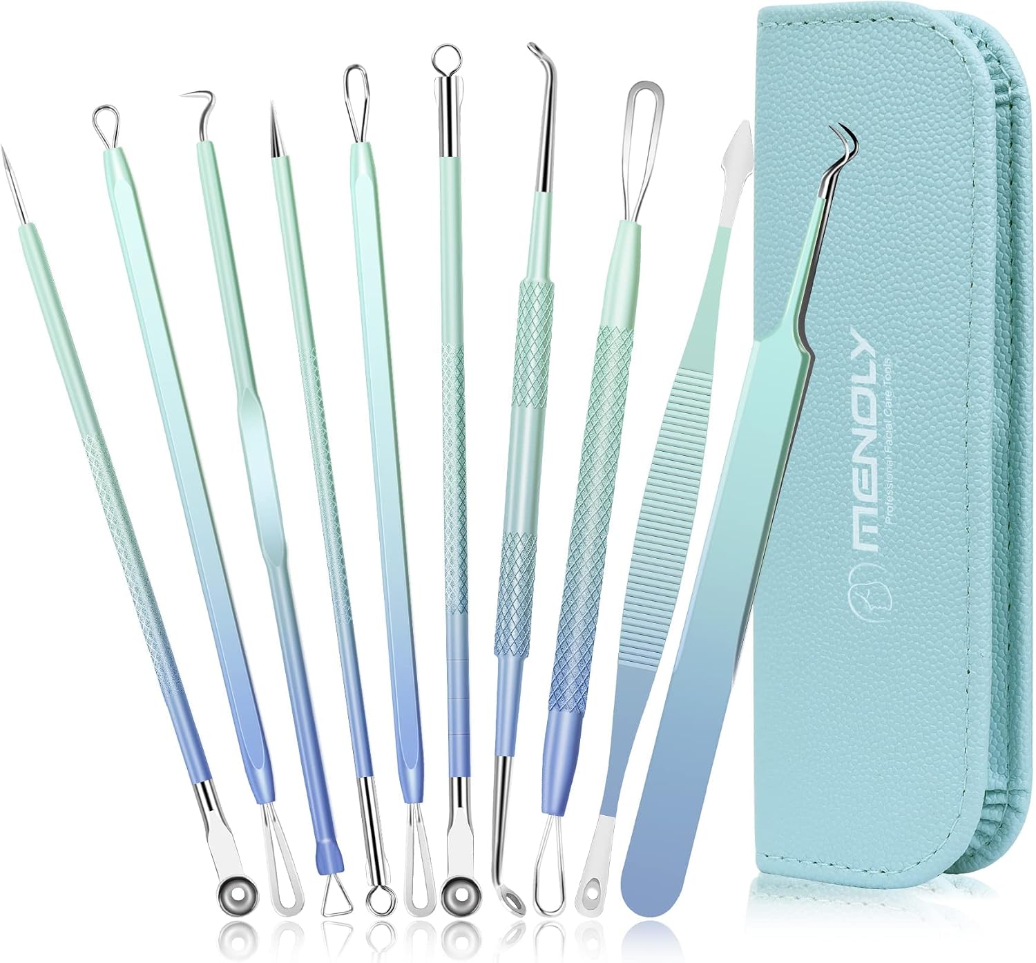 KIT REMOVEDOR DE PUNTOS NEGROS MENOLY 10 PIEZAS ACERO INOXIDABLE CON ESTUCHE - 1
