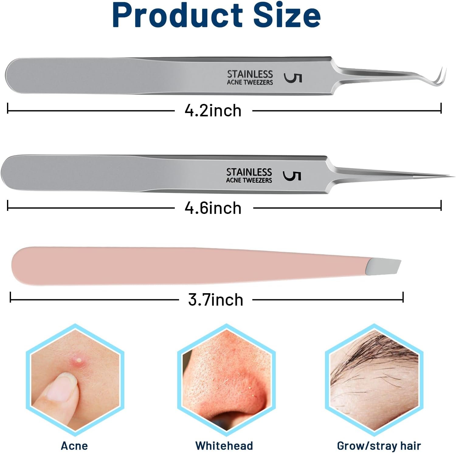 PINZAS PARA ELIMINAR PUNTOS NEGROS Y VELLOS ENCARNADOS WSYUB SET 3 PIEZAS CON ESTUCHE - 5