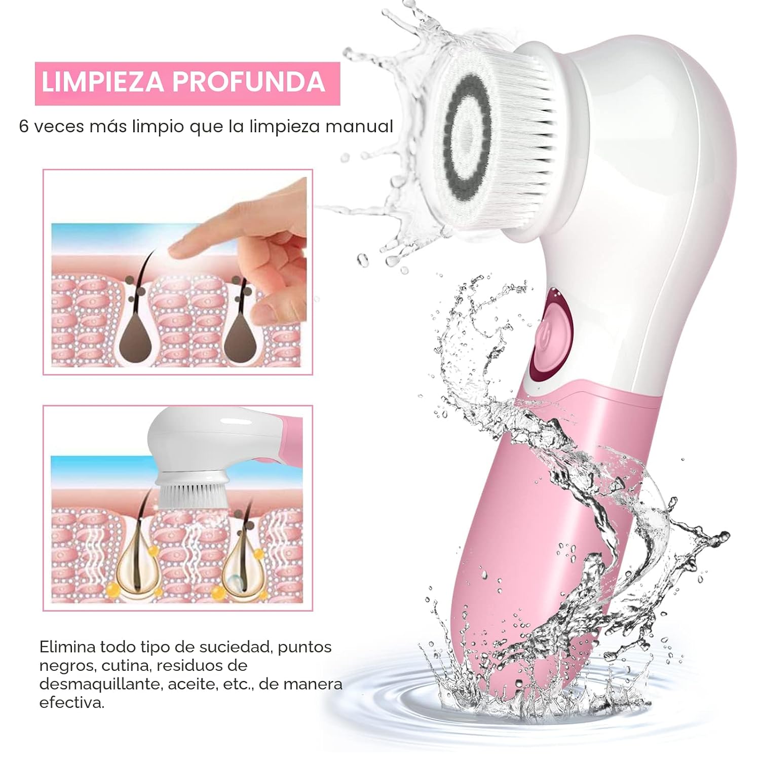 CEPILLO FACIAL ELÉCTRICO TOUCHBEAUTY SPIN CON 3 CABEZALES PARA LIMPIEZA PROFUNDA - 3
