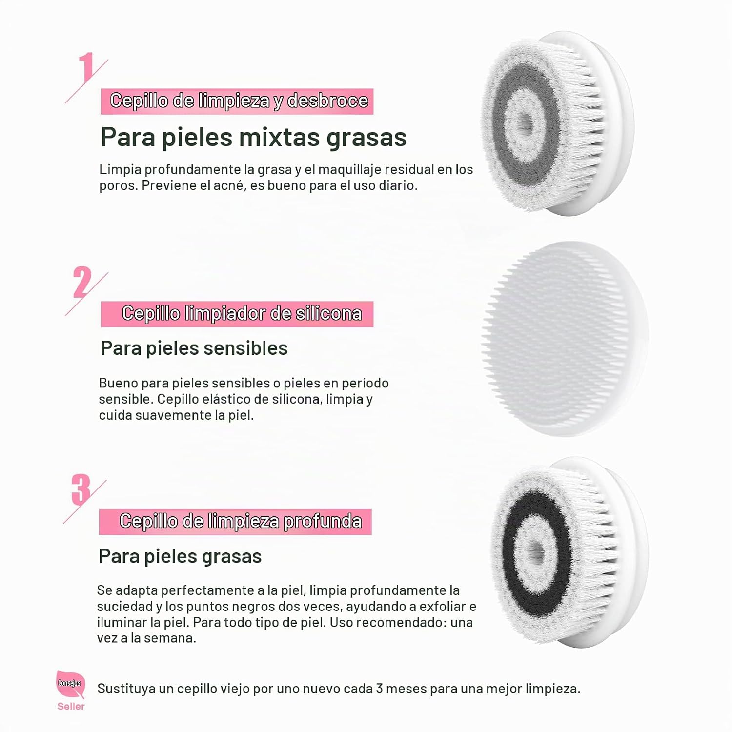 CEPILLO FACIAL ELÉCTRICO TOUCHBEAUTY SPIN CON 3 CABEZALES PARA LIMPIEZA PROFUNDA - 5