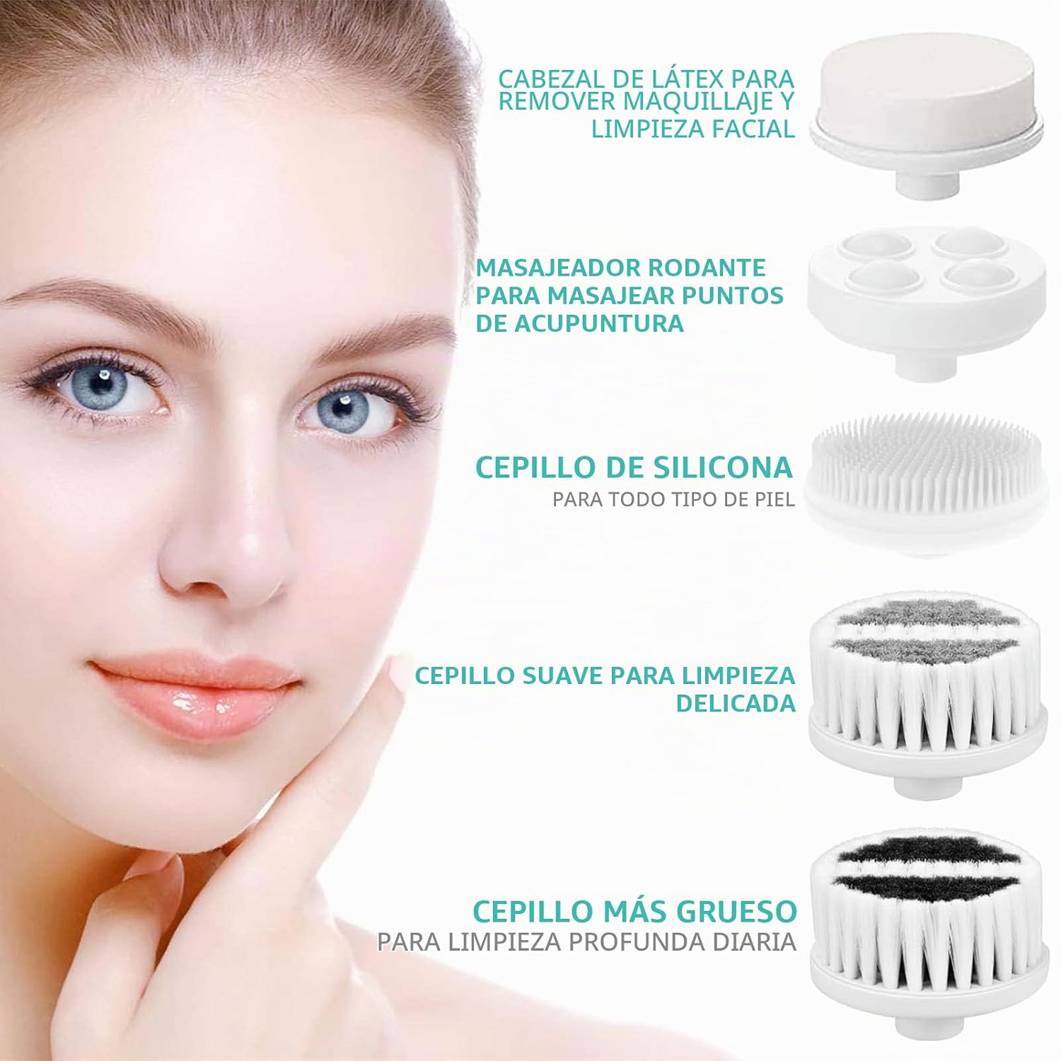 CEPILLO FACIAL ELÉCTRICO CLSEVXY CON 5 CABEZALES EXFOLIANTES WATERPROOF - 2