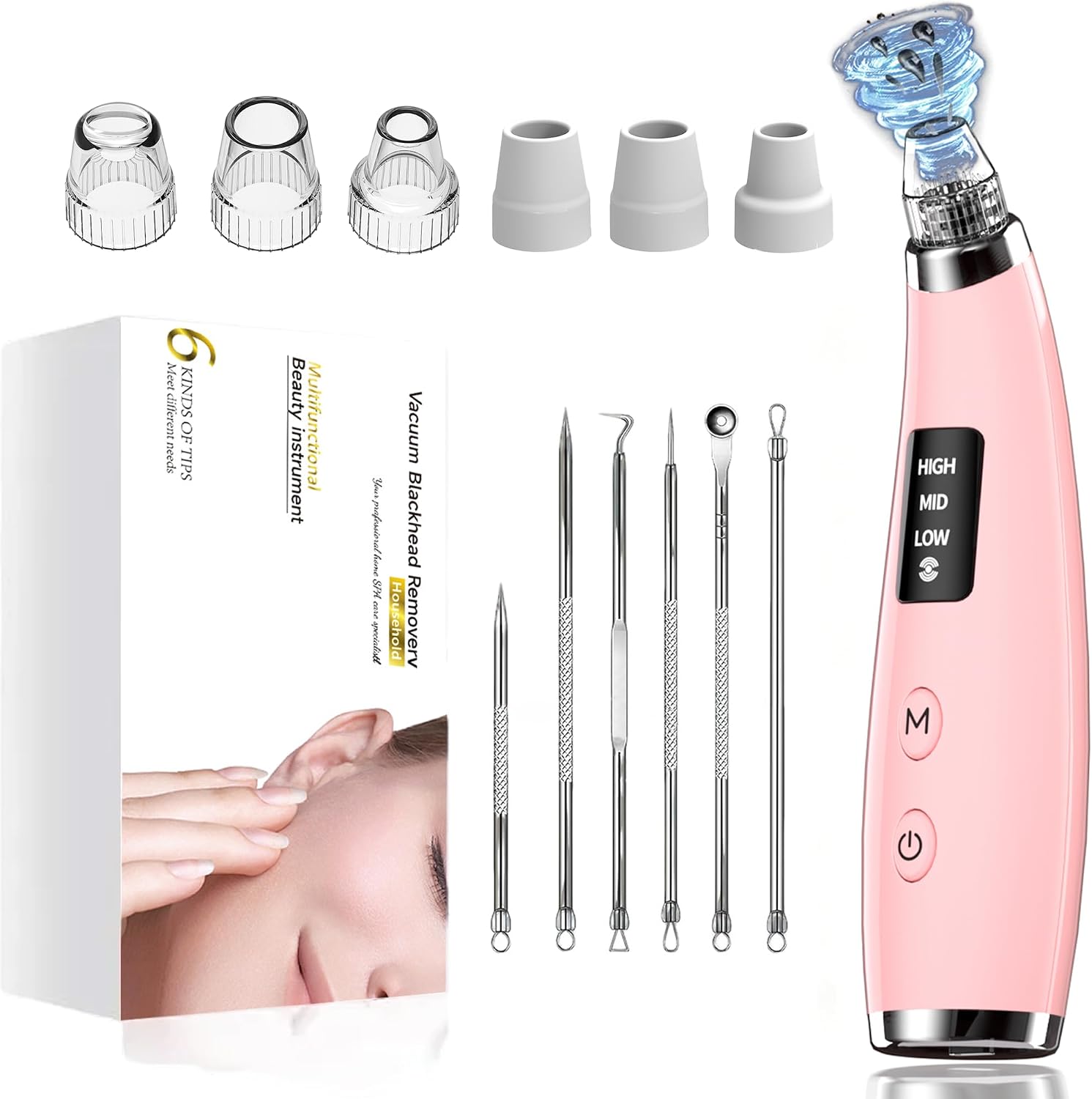 EXTRACTOR DE PUNTOS NEGROS MILEY ROSA CON 3 NIVELES DE SUCCIÓN Y 6 PUNTAS INTERCAMBIABLES - 1