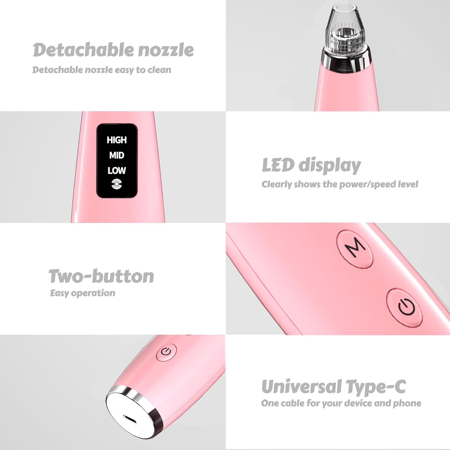 EXTRACTOR DE PUNTOS NEGROS MILEY ROSA CON 3 NIVELES DE SUCCIÓN Y 6 PUNTAS INTERCAMBIABLES - 4
