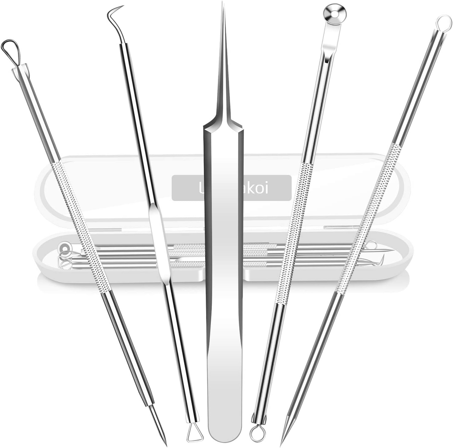 KIT EXTRACTOR DE PUNTOS NEGROS UWOIST 5 PIEZAS ACERO INOXIDABLE CON PINZAS - 1