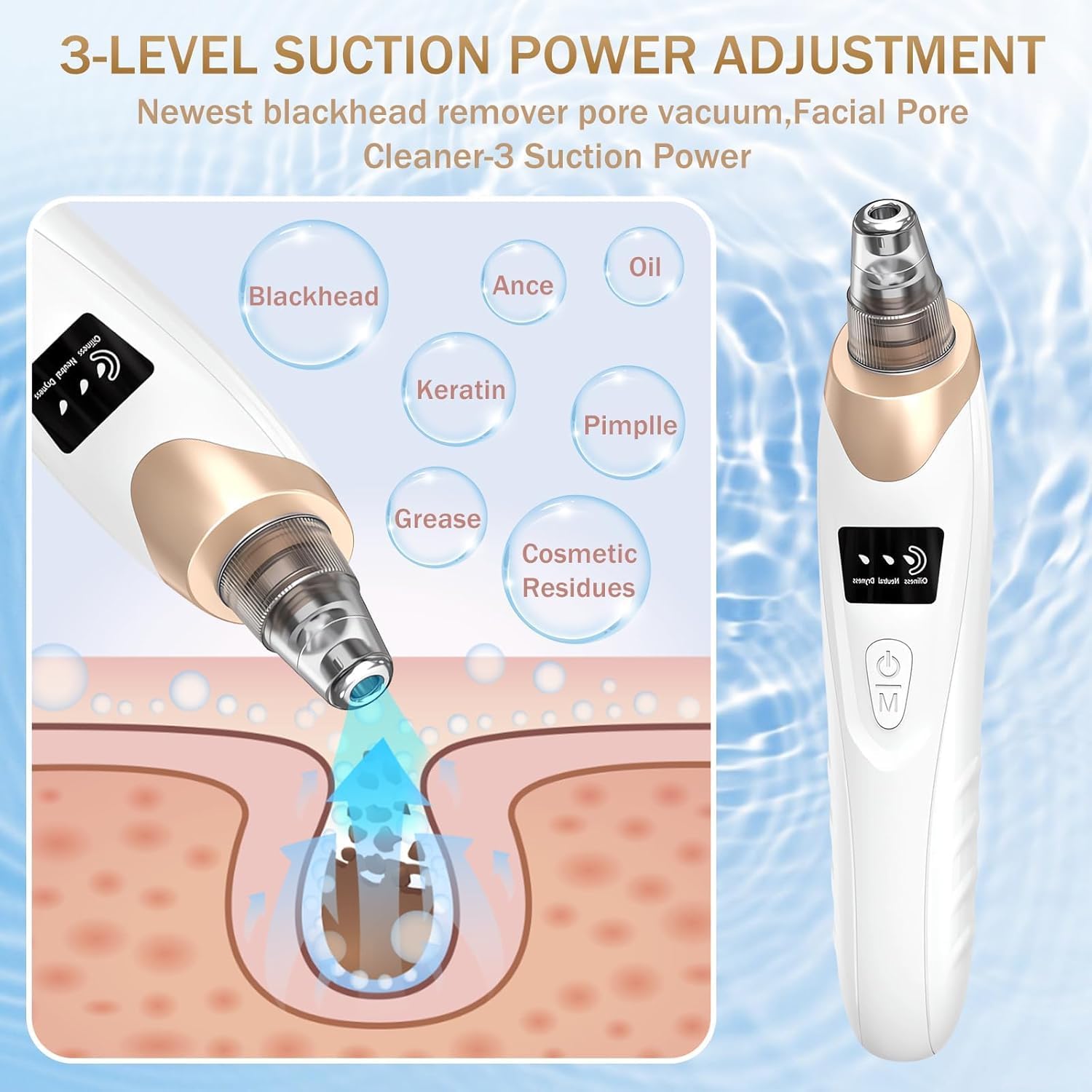 EXTRACTOR DE PUNTOS NEGROS AOOEOU ELÉCTRICO CON SUCCIÓN AJUSTABLE DORADO - 3