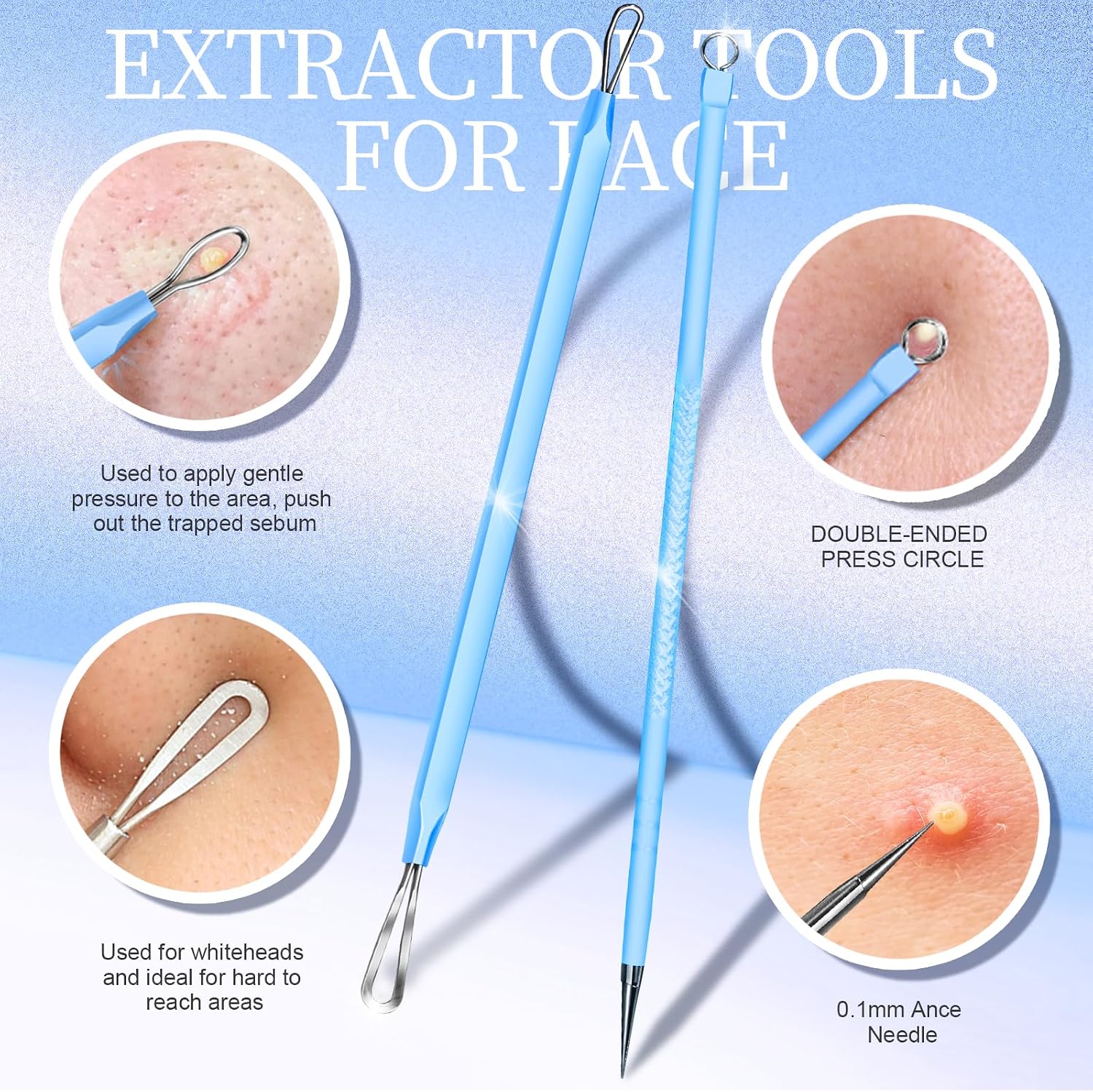 KIT DE 7 HERRAMIENTAS PROFESIONALES PARA EXTRACCIÓN DE PUNTOS NEGROS TEENITOR AZUL CLARO - 3