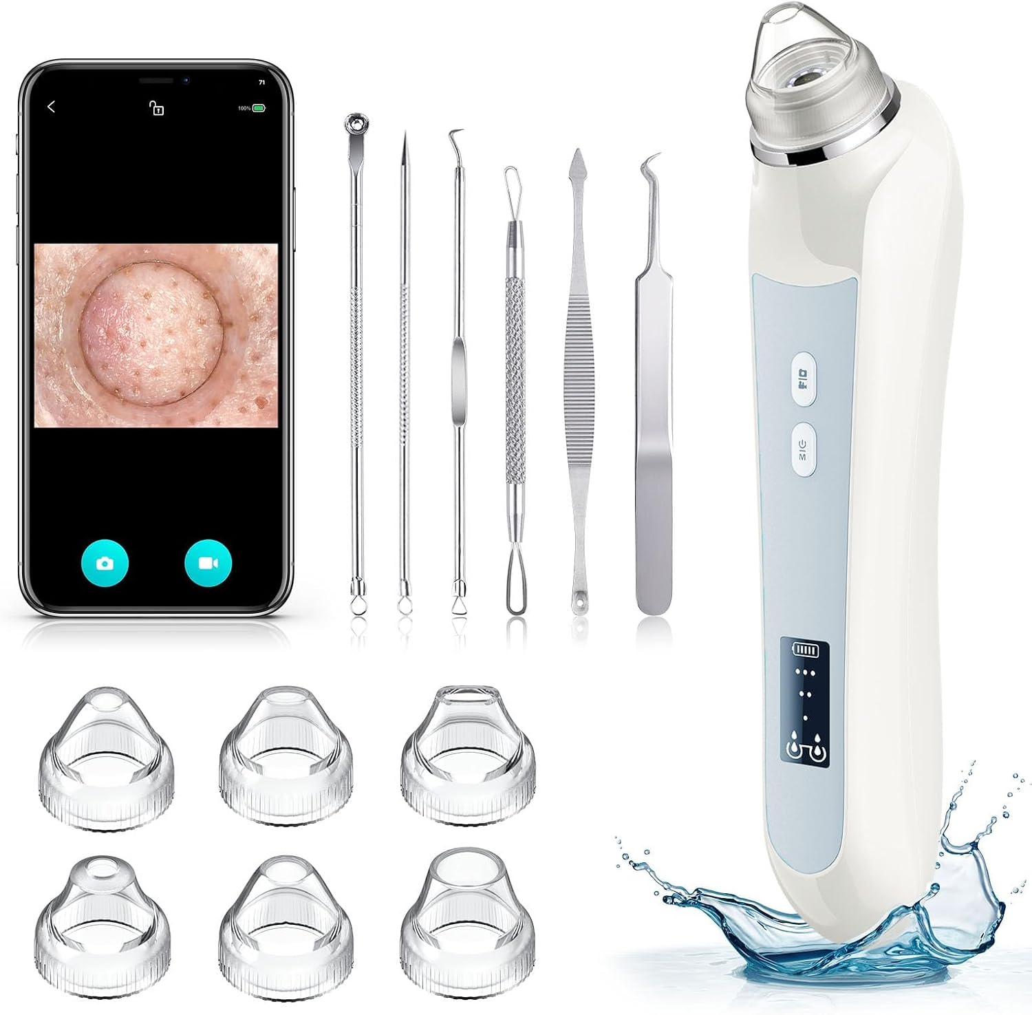 REMOVEDOR DE PUNTOS NEGROS FACIAL OTTLEBA CON CÁMARA 1080P Y 6 CABEZALES BLANCO - 1