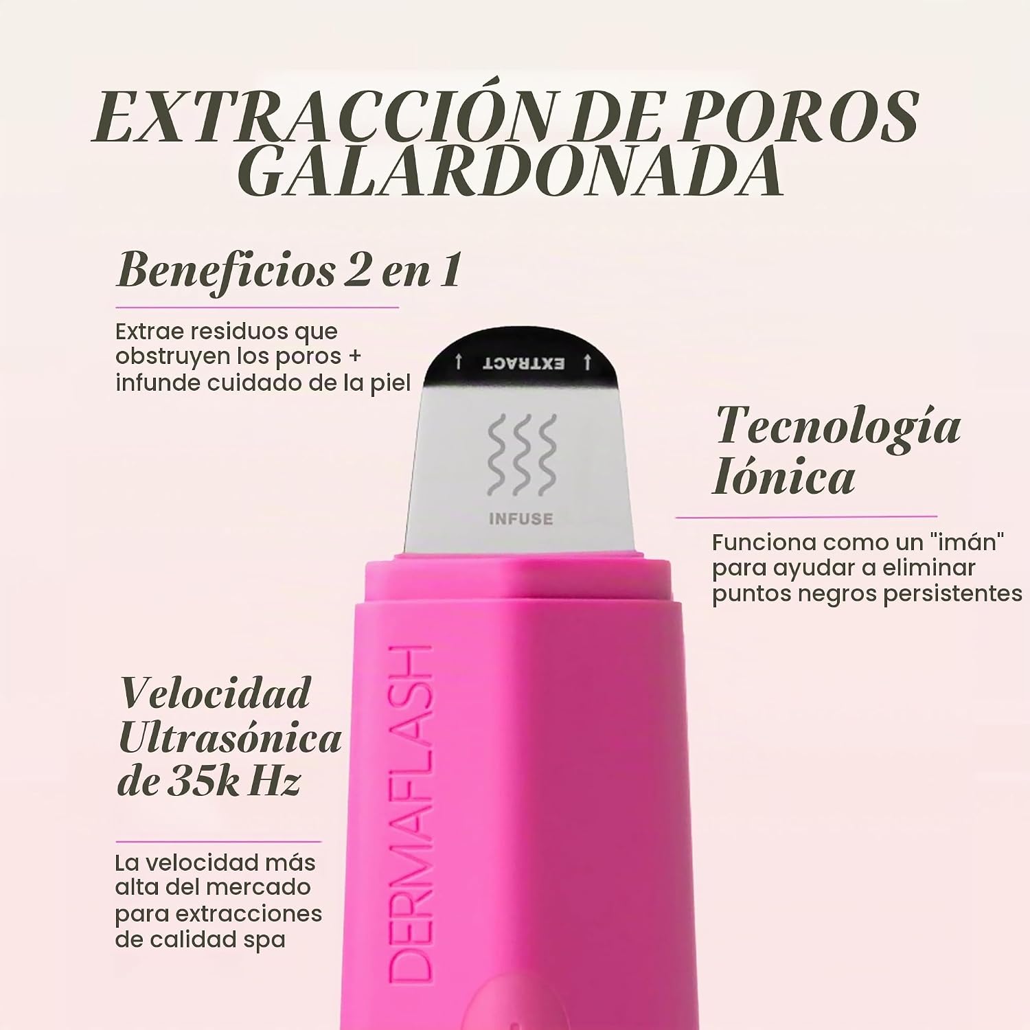 DISPOSITIVO PARA CUIDADO FACIAL DERMAFLASH DERMAPORE+ ULTRASONIDO 2 EN 1 ROSA POP - 2