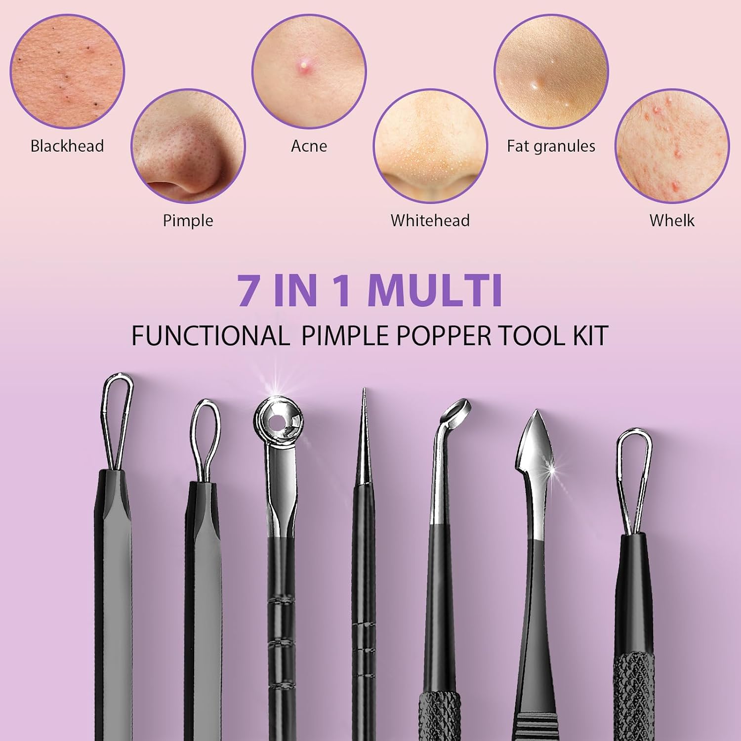 KIT DE HERRAMIENTAS PARA ELIMINAR PUNTOS NEGROS TEENITOR 7 EN 1 ACERO INOXIDABLE - 3
