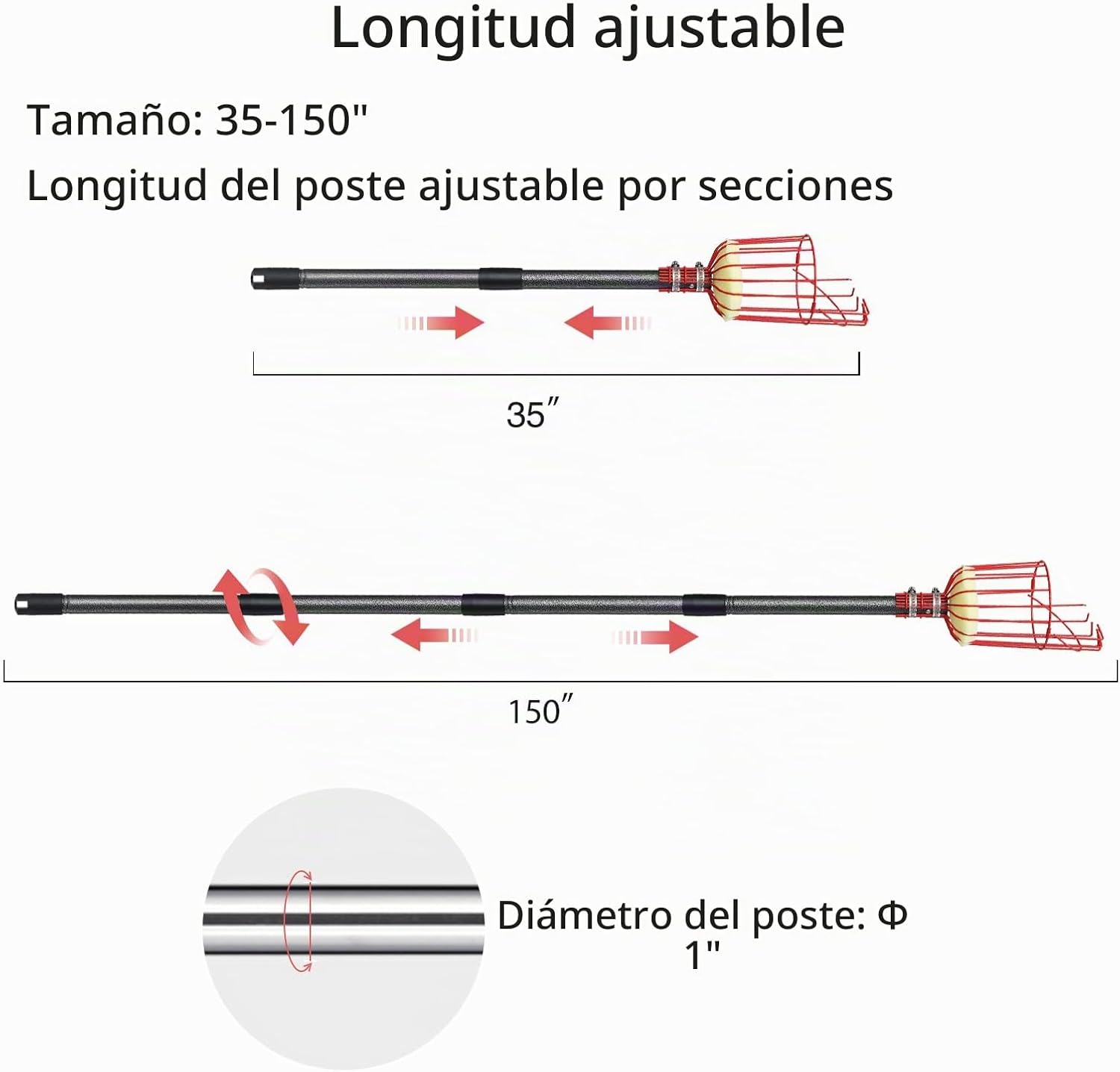 PÉRTIGA PARA COSECHA DONSAIL CON CANASTA TELESCÓPICA NARANJA CÍTRICO 35-150 PULGADAS - 3