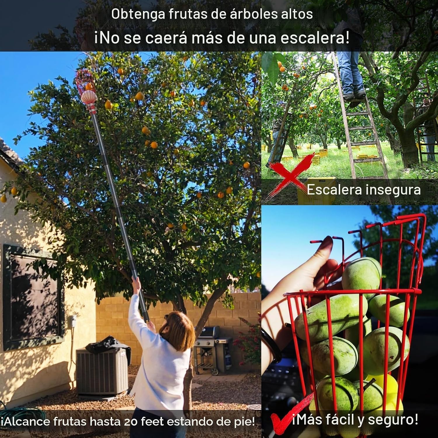 PÉRTIGA PARA COSECHA DONSAIL CON CANASTA TELESCÓPICA NARANJA CÍTRICO 35-150 PULGADAS - 4