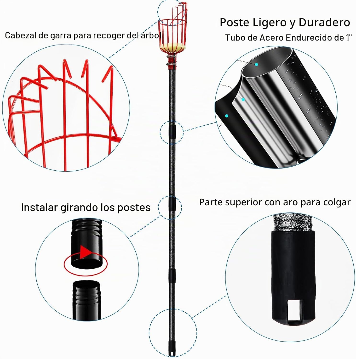 PÉRTIGA PARA COSECHA DONSAIL CON CANASTA TELESCÓPICA NARANJA CÍTRICO 35-150 PULGADAS - 5