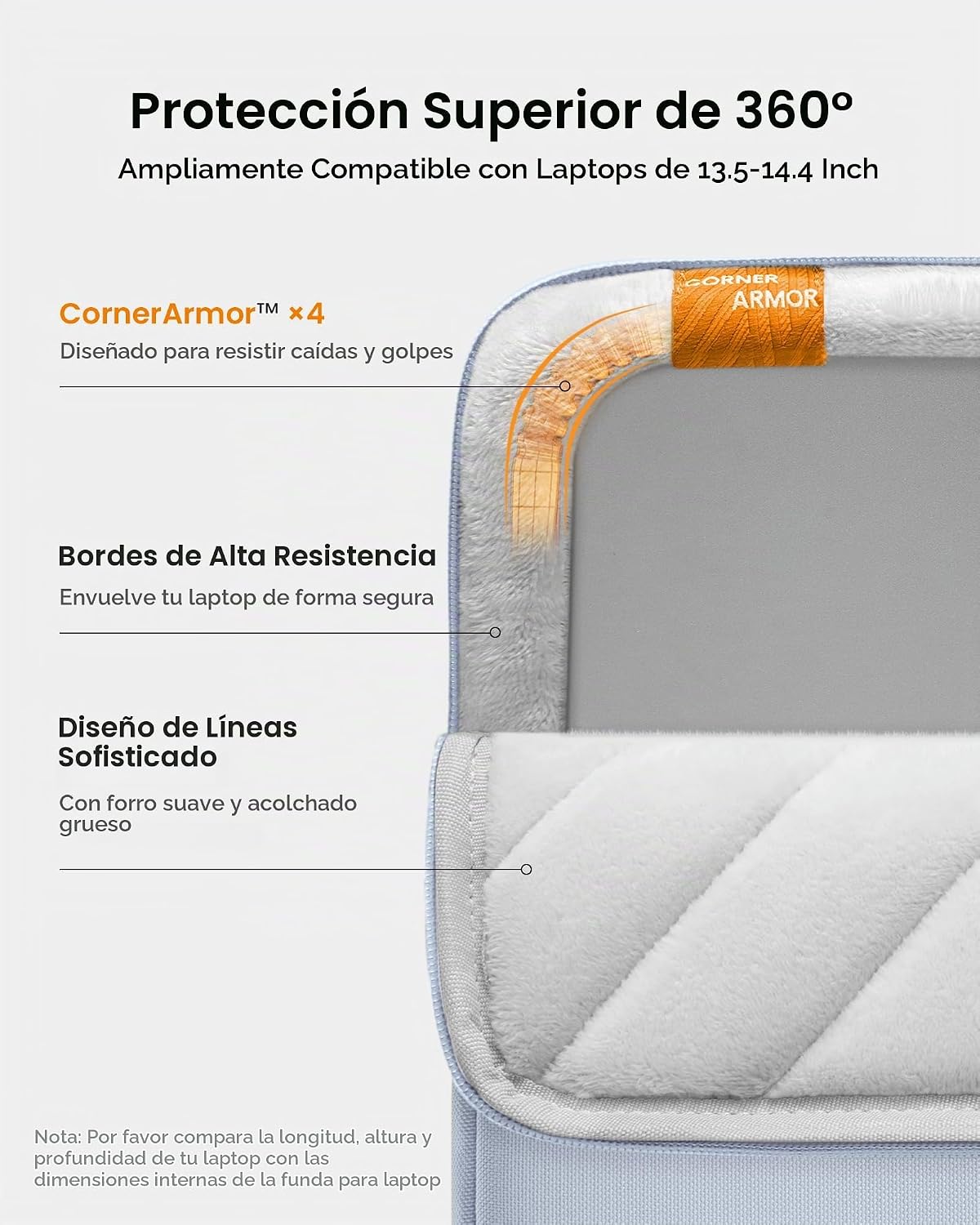 FUNDA PROTECTORA TOMTOC 360° PARA LAPTOP 14 PULGADAS LENOVO HP ASUS DELL ACER - 4